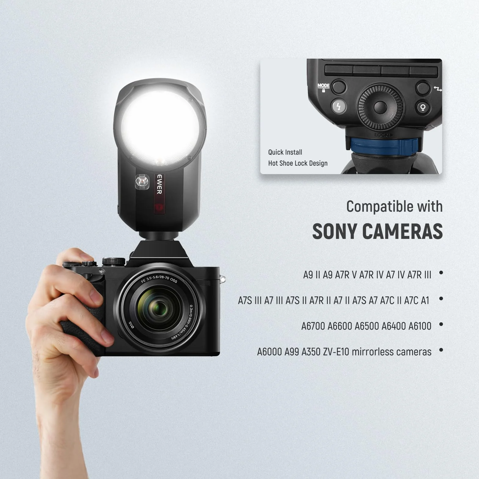 NEEWER Z2-S 2.4G TTL Flash Speedlite con Testa Rotonda 76Ws HSS 1/8000s Compatibile con Sony e Godox