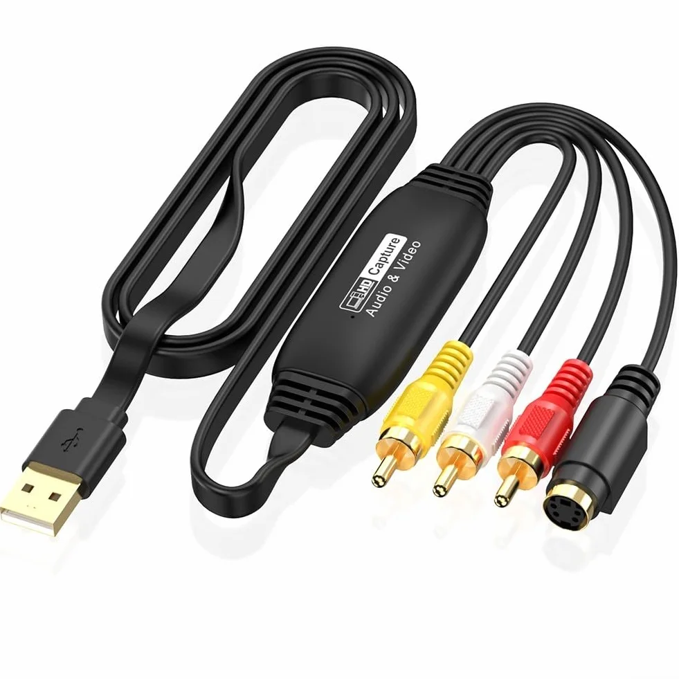 Scheda di acquisizione video USB CVBS convertitore digitale per videoregistratore VHS 720P S-Video USB 2.0 adattatore nero cavo 1m