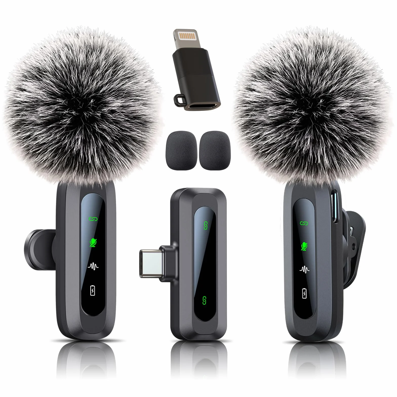 Microfono Lavalier Wireless per iPhone USB-C con Riduzione Rumore LED