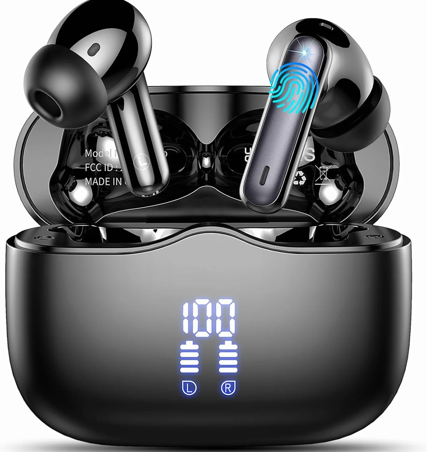 Cuffie Bluetooth 5.4 In Ear HD HiFi Stereo, 40 Ore Wireless con 4 Mics ENC Cancellazione Rumore, IP7 Impermeabili, USB-C, Nero