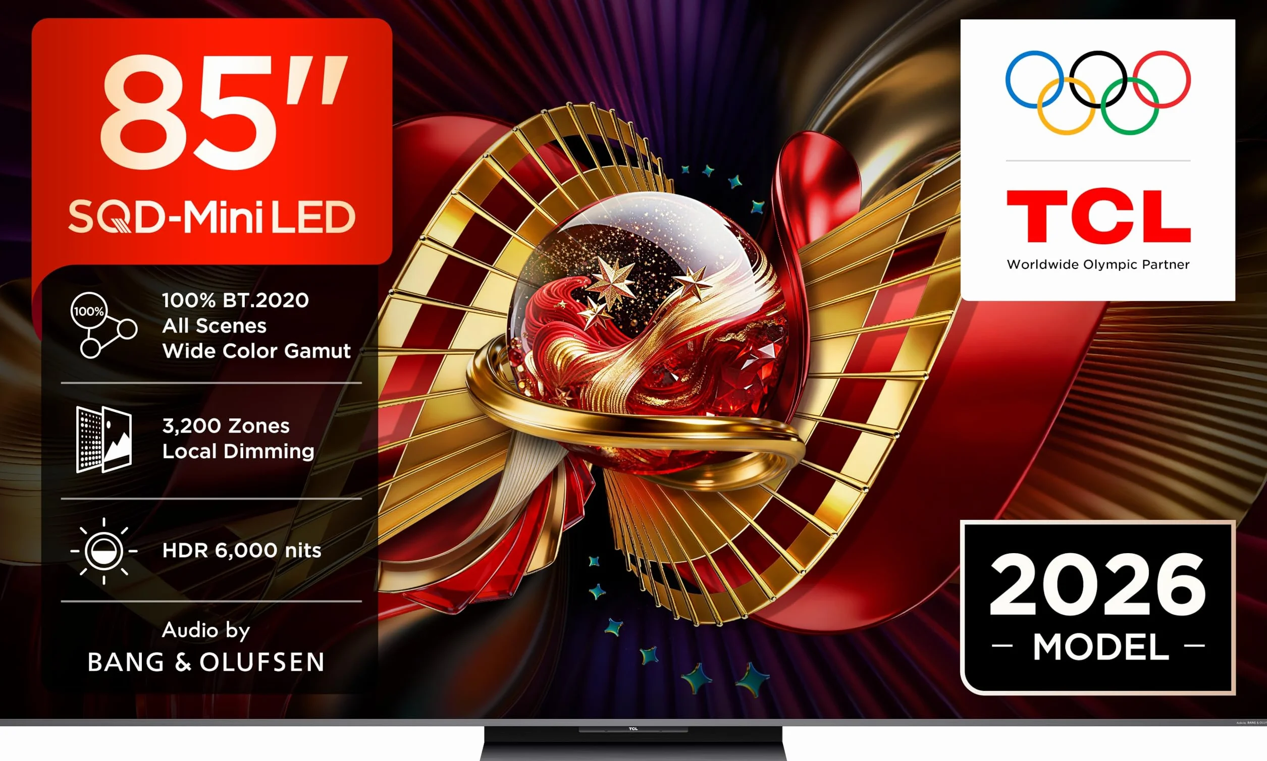 TCL 85C8L 85" SQD-Mini LED TV, 4K HDR 6000 nits, 3200 Dimming Zones, Google TV, Dolby Vision & Atmos, 144Hz