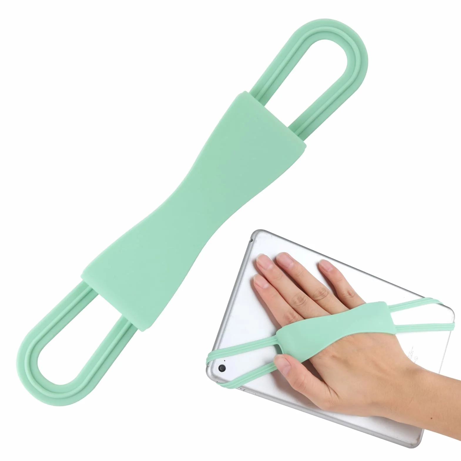 Ergonomic Silicone Hand Strap Holder for Tablet & E-Reader, Compatible with Kindle 4.7"-8", Matcha Green