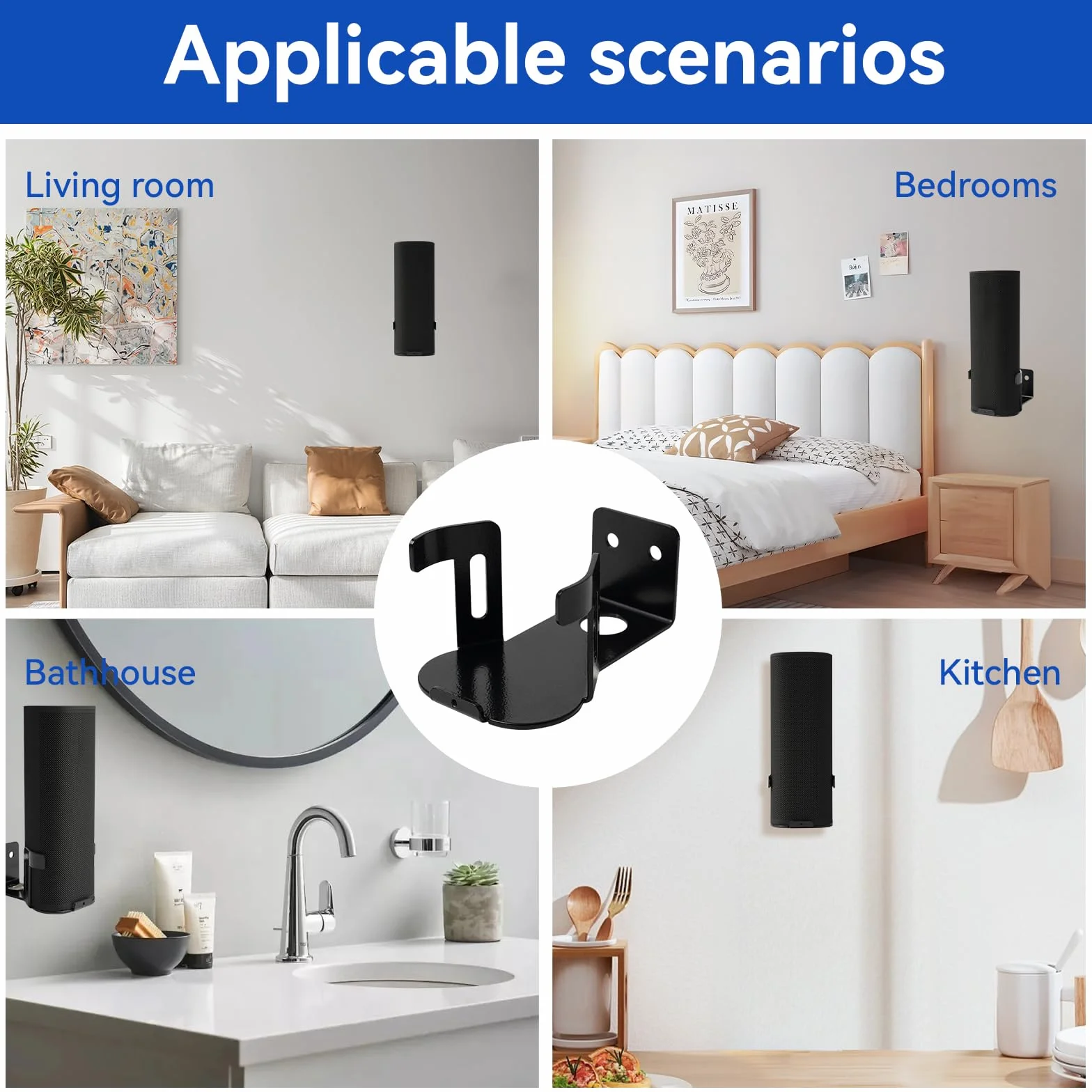 Shinar Supporto da parete in metallo compatibile con Sonos Roam 1/2, regolabile max. 12 kg (Nero)