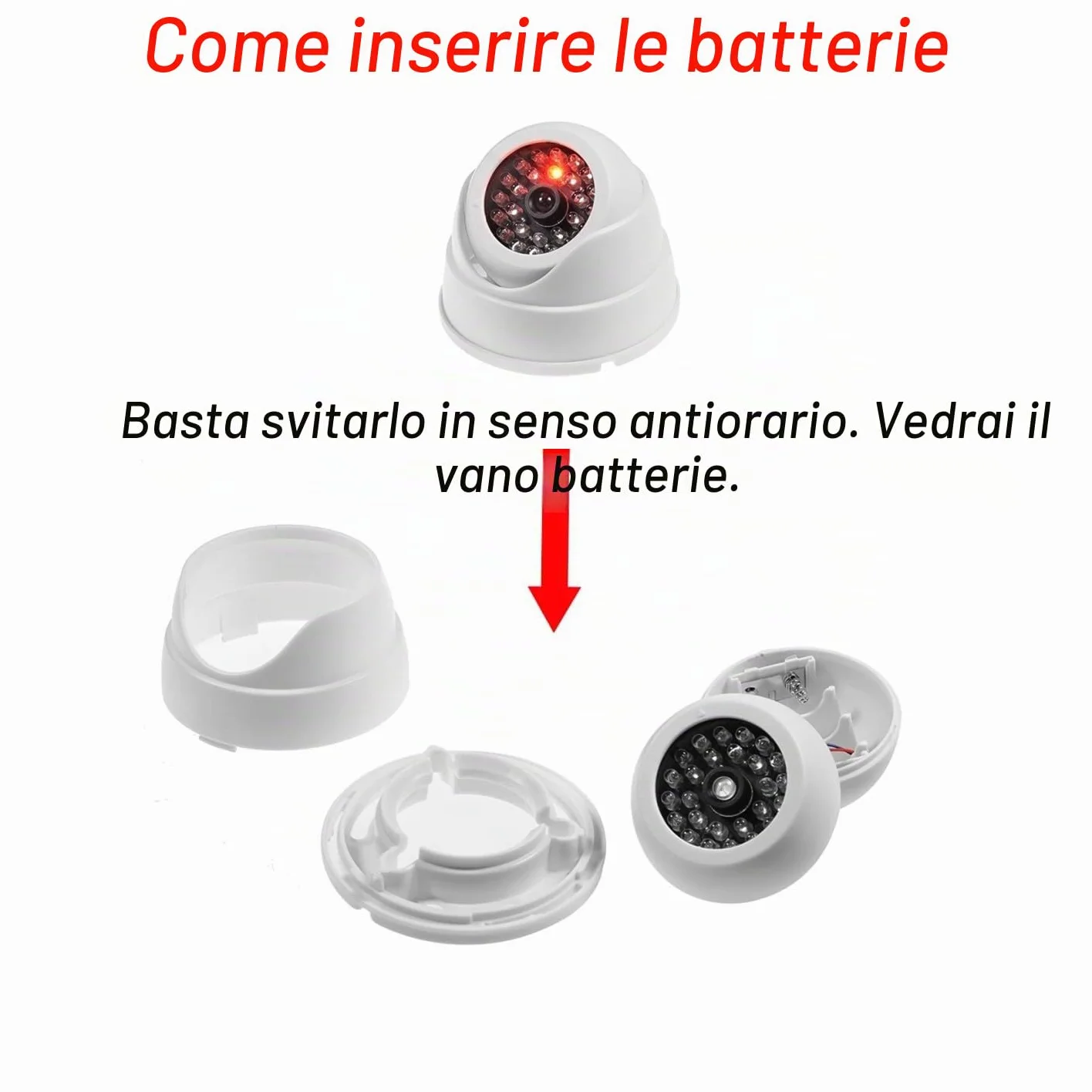 Videocamera Finta Sorveglianza Esterno Interno con Lampeggiante IR Infrarossi CCTV, Bianco