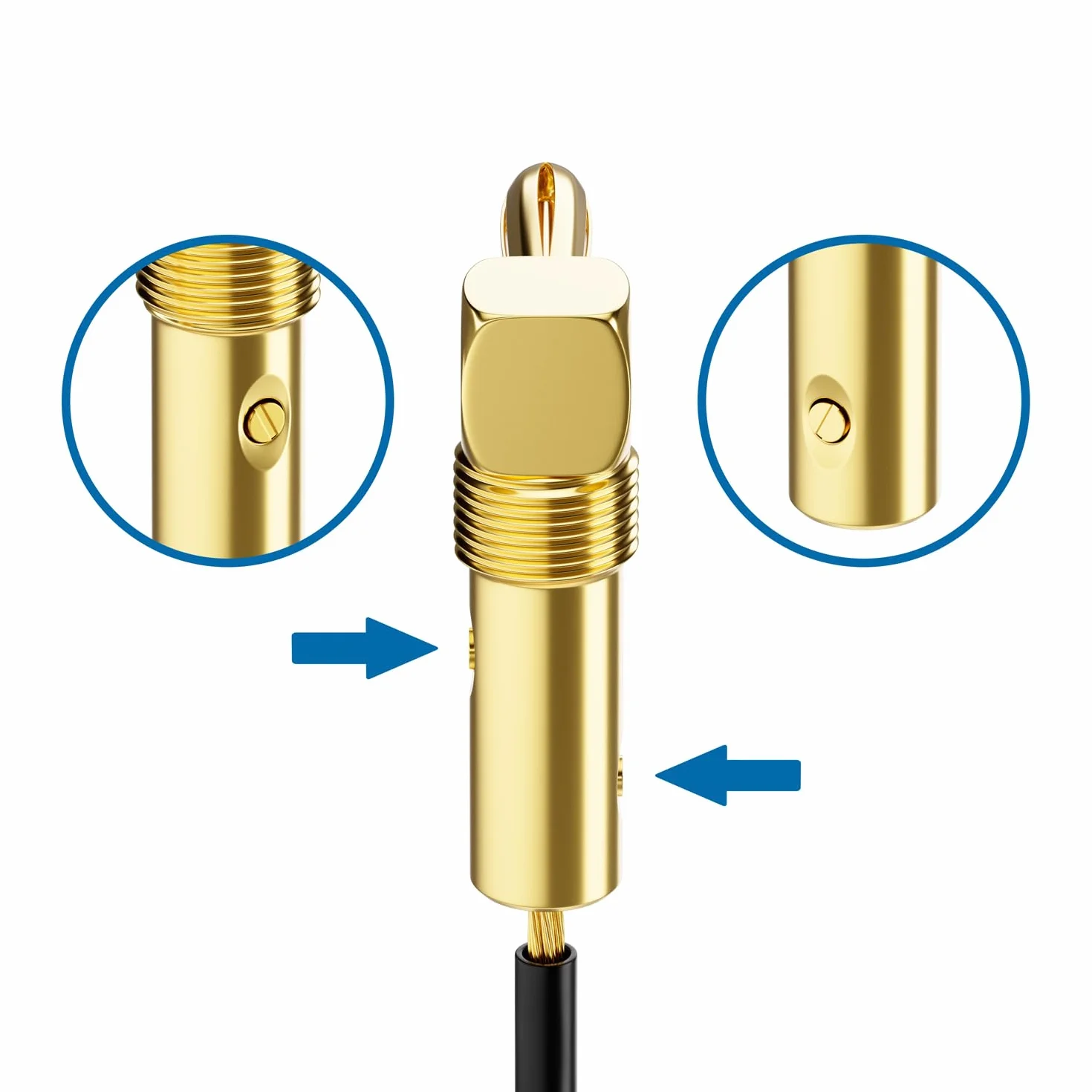 deleyCON 4 Pezzi Spine a Banana Set 90° Angolato Placcato Oro Avvitabile per Cavo Altoparlanti 0,75-4,5 mm HiFi Home Theater