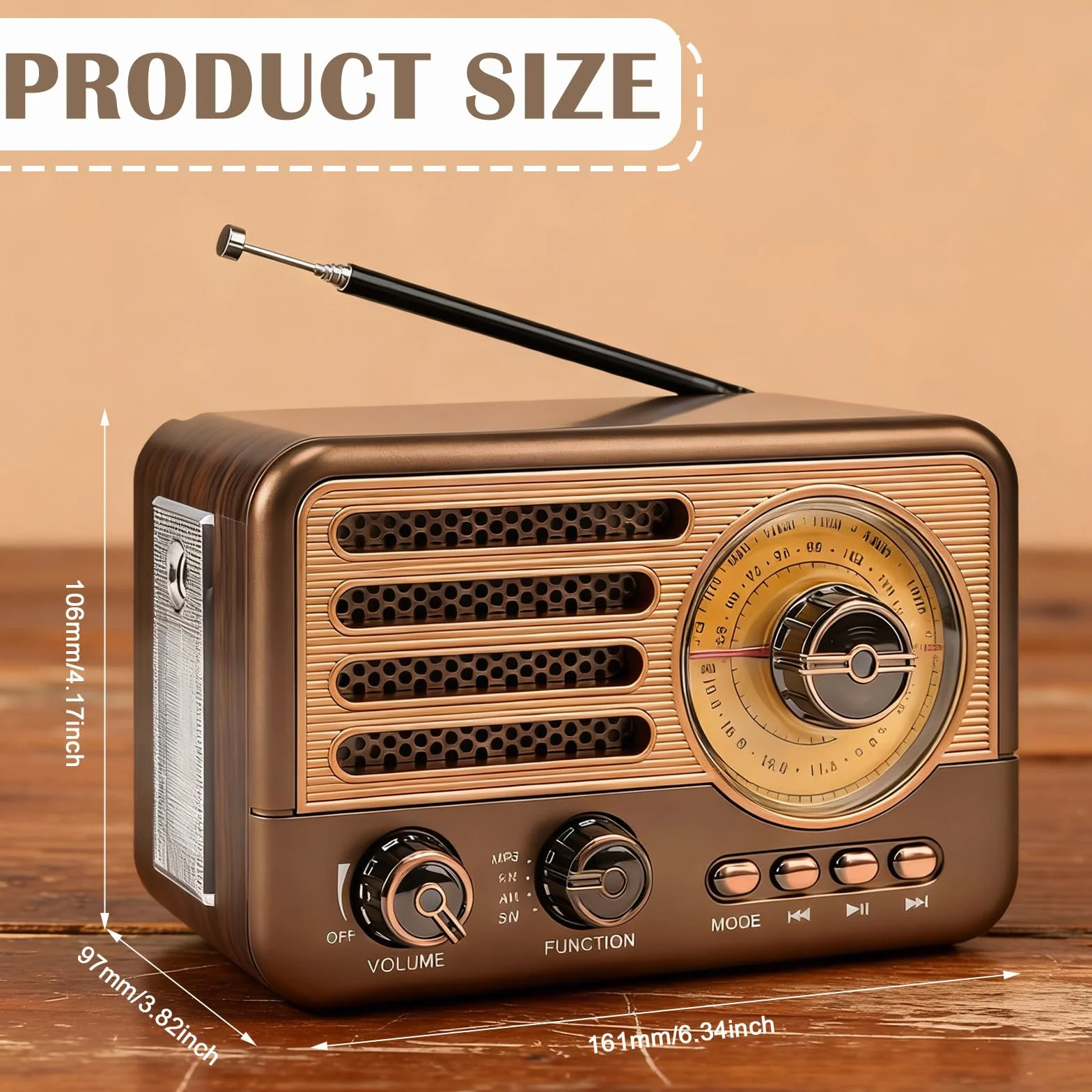Radio Retrò Bluetooth 5.3 AM/FM/SW Baule, Radio da Cucina Piccola con USB/TF/AUX, Antenna Telescopica