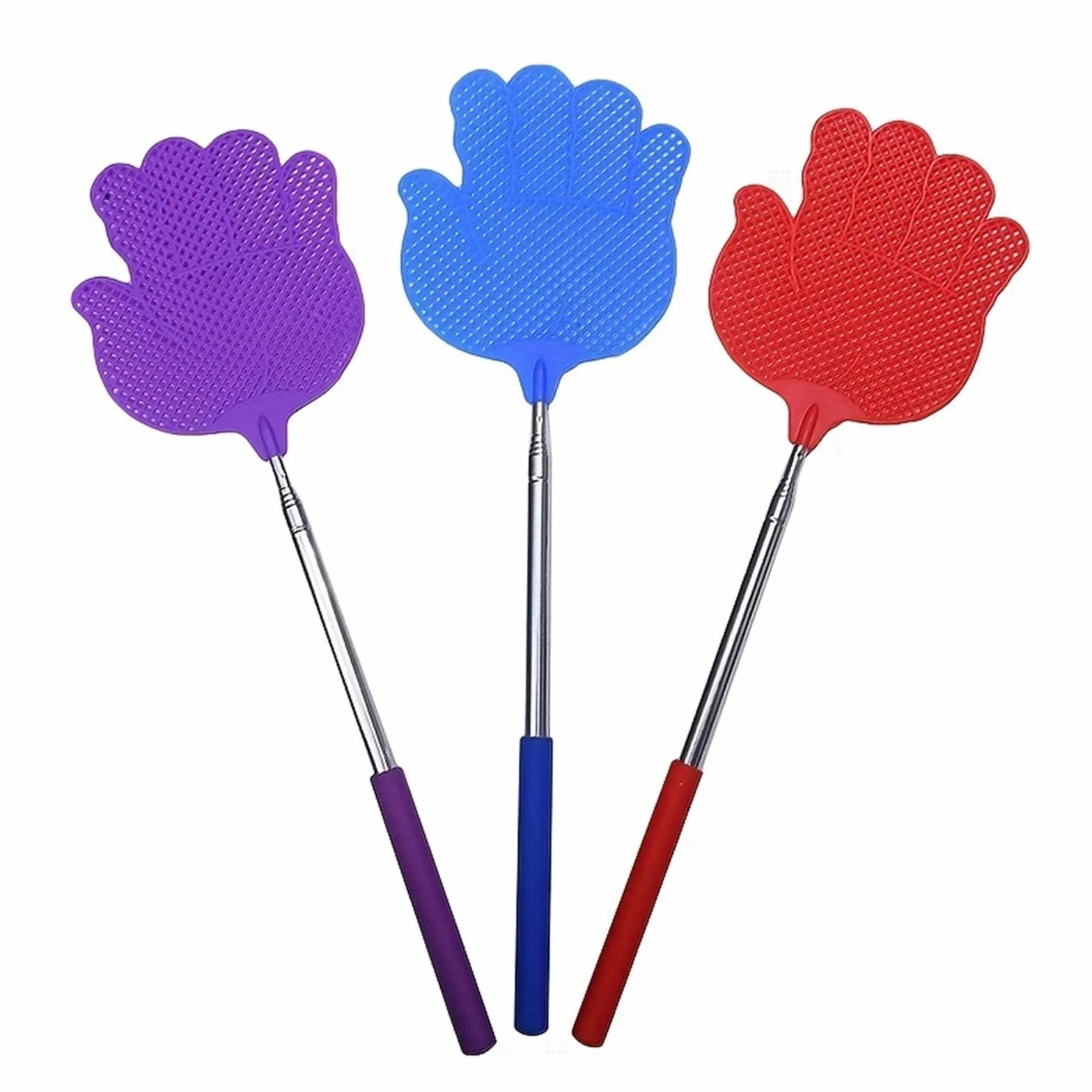 Estensibile Paletta Mosche 3-Pack Scacciamosche Plastica Inox Maniglie Lunghe Ammazza Mosche Zanzare(75cm)