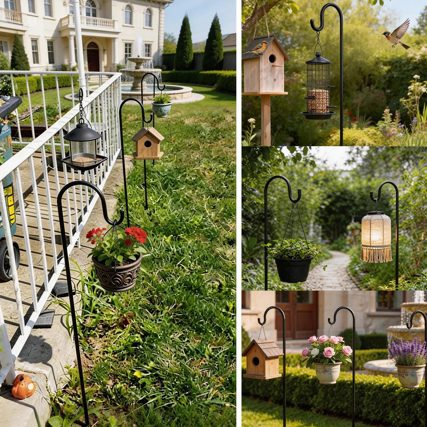 Gancio Da Pastore Per Esterni 2 Pcs Altezza 152 Cm 5 Basi Asta Da Giardino Regolabile In Metallo