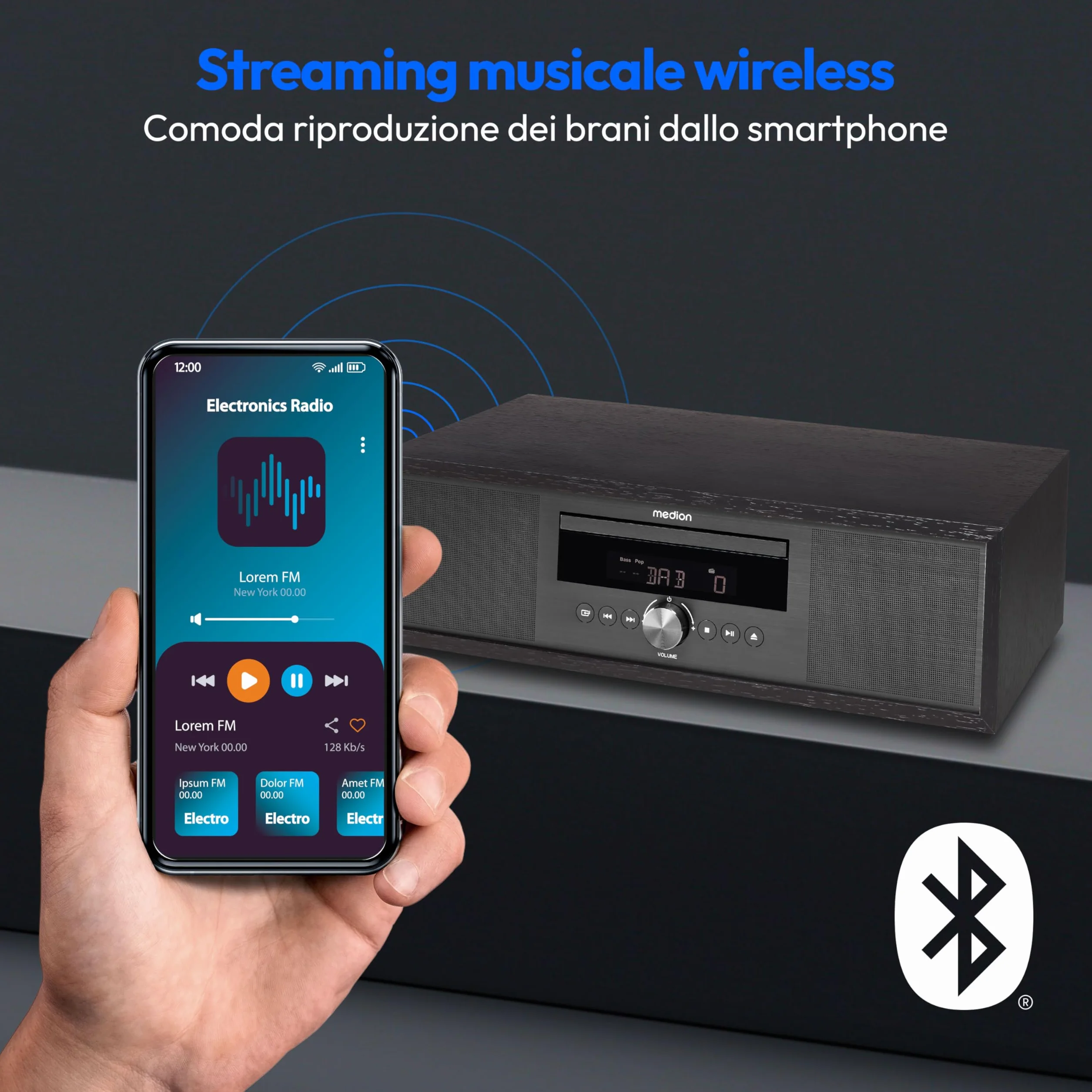MEDION Impianto Stereo all-in-One P64145 DAB+ CD MP3 Radio FM PLL USB Antracite
