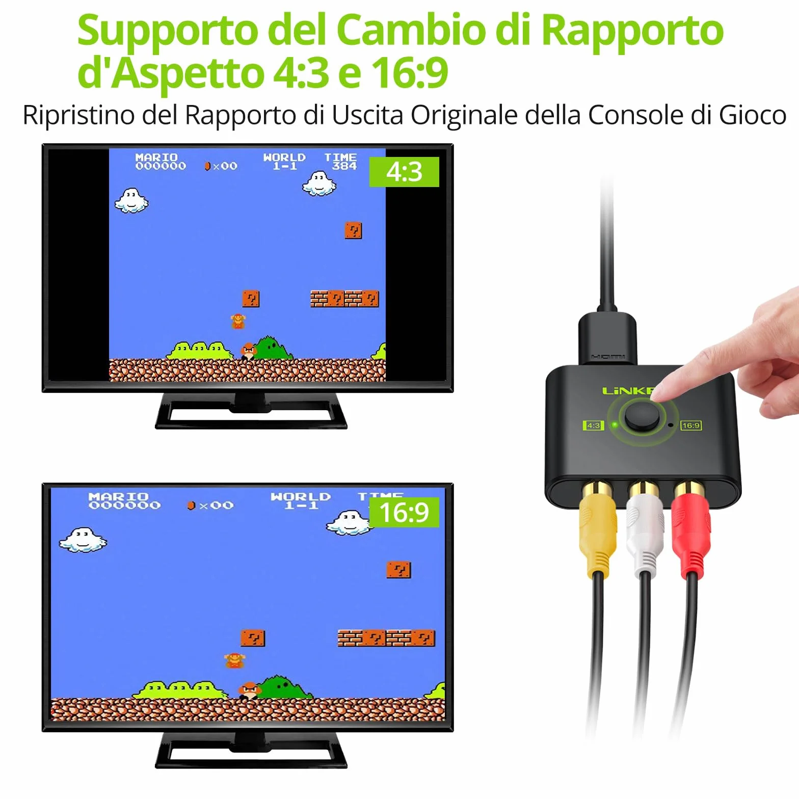 LiNKFOR Convertitore AV a HDMI 1080P Adattatore RCA con Cavo HDMI per Wii PS1 PS2
