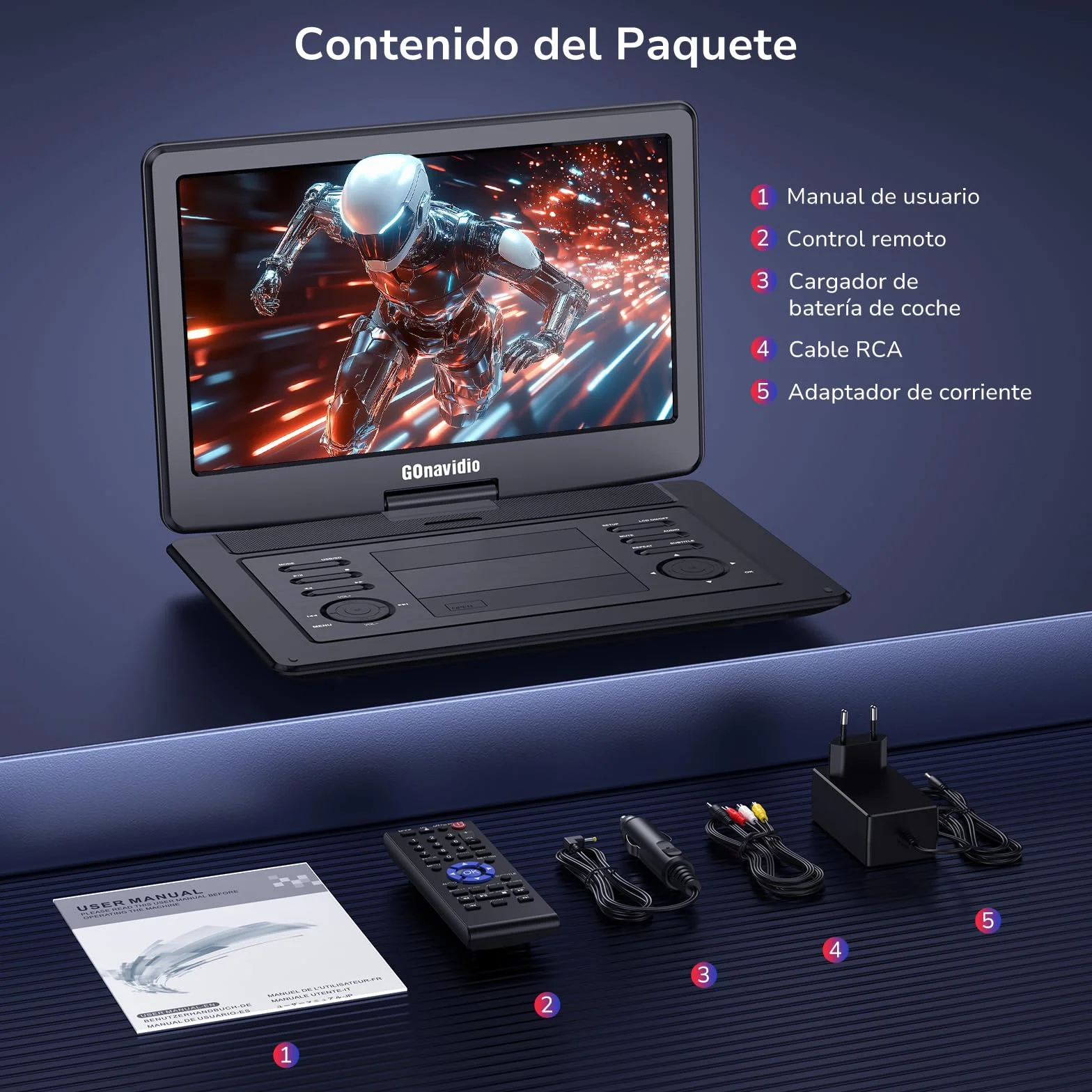Lettore DVD Portatile 17,9" Schermo 16" 6 Ore Batteria Ricaricabile Ingresso HDMI Regione Libera USB/TF