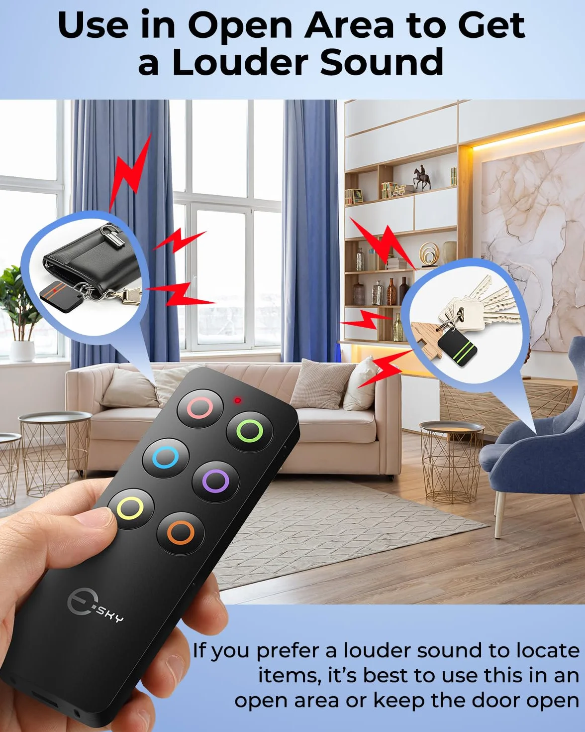 Esky Localizzatore Chiavi Trasmettitore Wireless 6 Ricevitori RF per Animali Domestici Chiavi Portafogli