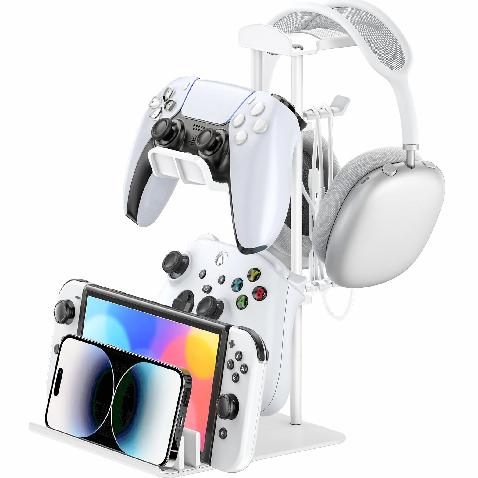 KDD Porta Cuffie Gaming da Scrivania in Alluminio, Stand Supporto Universale per Controller/Switch/iPad/Telefono, Bianco