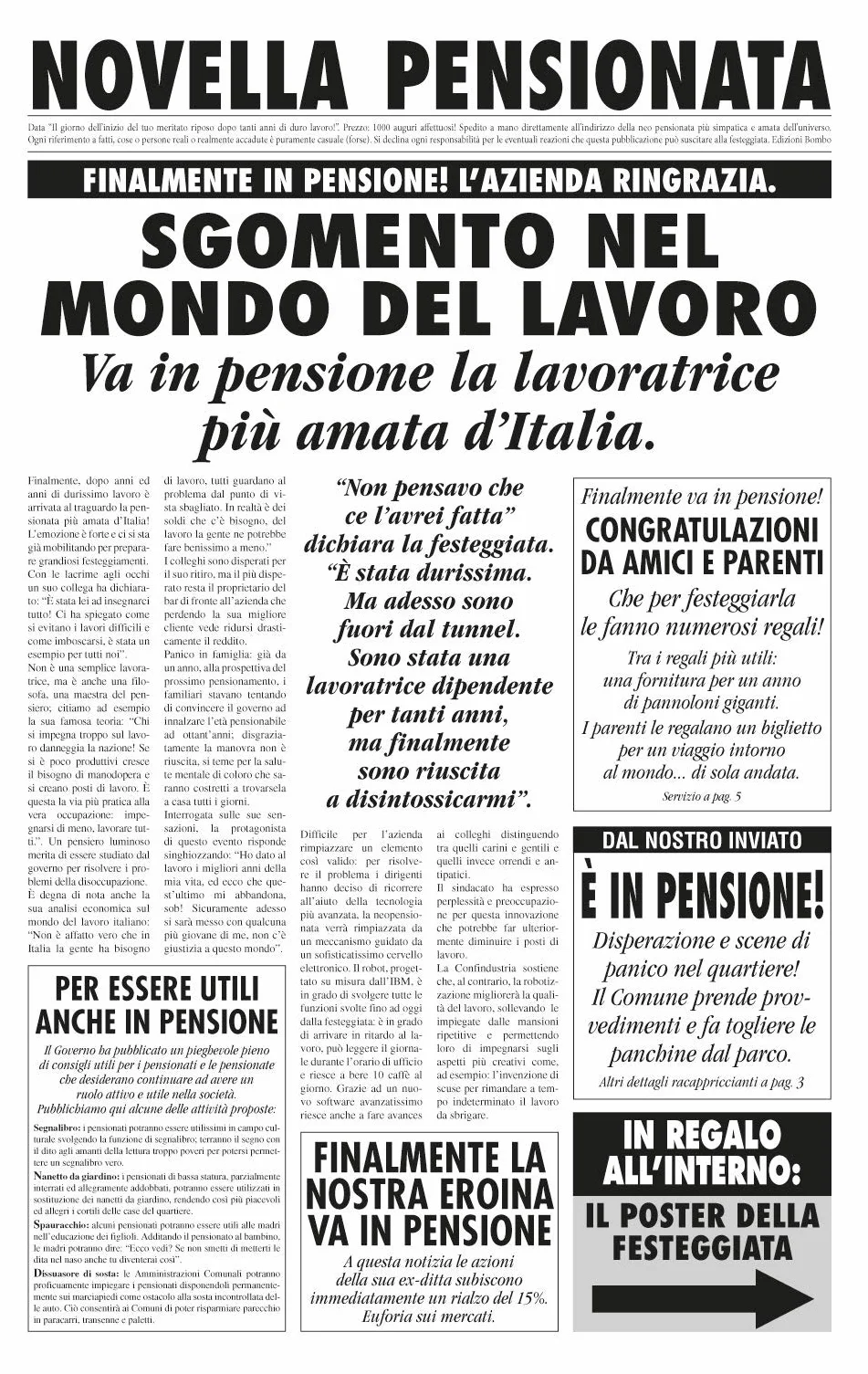Bombo Biglietto auguri giornale pensionata