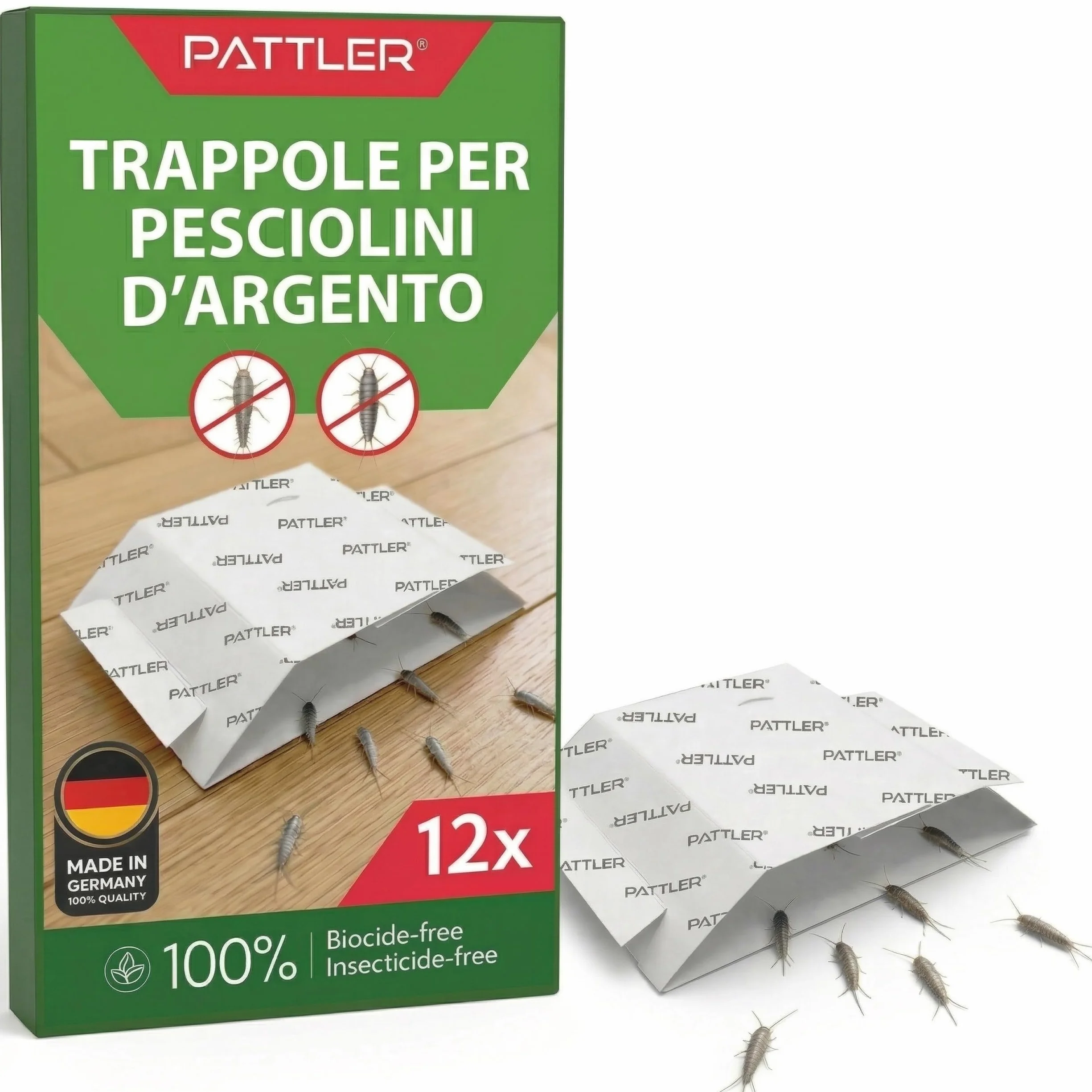 Pattler Trappola Pesciolini d'Argento con Finestre di Controllo – 12 Pezzi. Trappole Pesciolini Argento con Sistema Adesivo Senza Veleno per Eliminarli e Controllarli in Bagno, Cucina e Cantina.