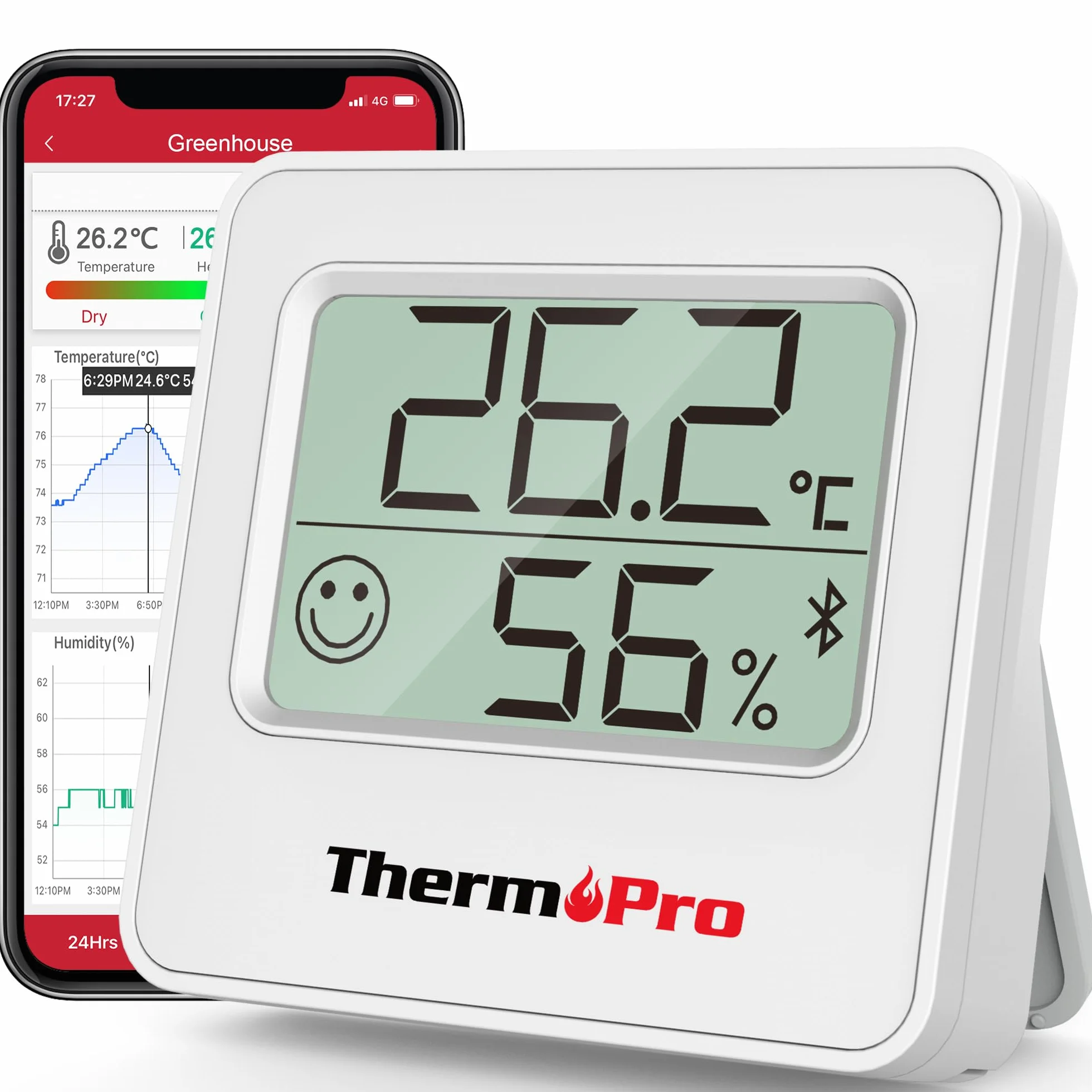 ThermoPro TempPro TP357 Termometro Ambiente 80 Metri Bluetooth Interno Ricezione con APP Termometro da Casa con Monitor Remoto Igrometro Misuratore di Temperatura e Umidità