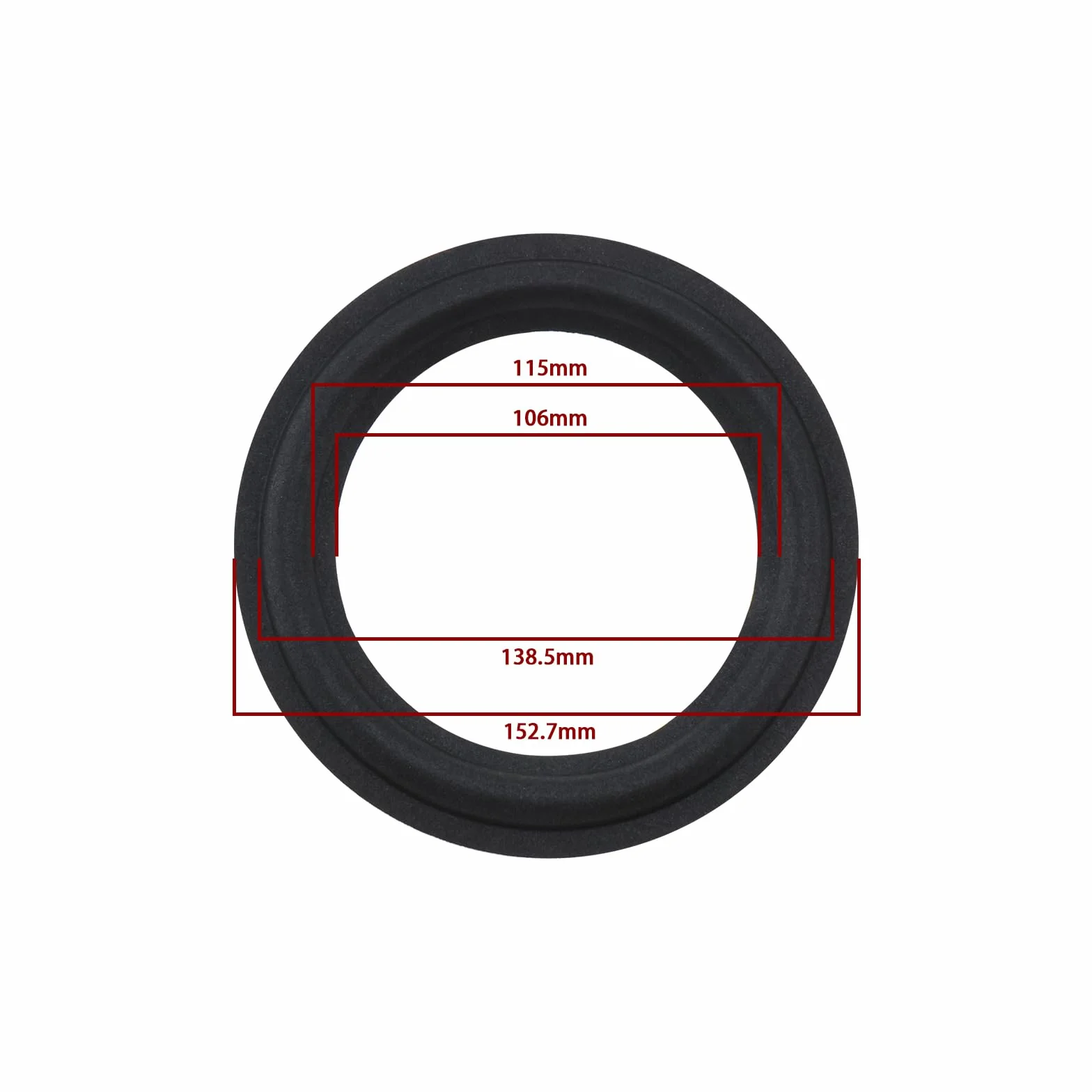 Kit riparazione altoparlanti 16,5 cm, bordo in schiuma, 4 pezzi, diametro interno 106 mm, diametro esterno 152,7 mm, nero