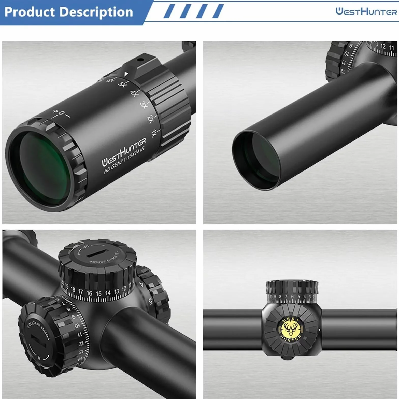 WestHunter Optics HD GEN2 1-10x24 IR LPVO luneta celownicza 30mm SFP z oświetlonym krzyżem 1/4 MOA
