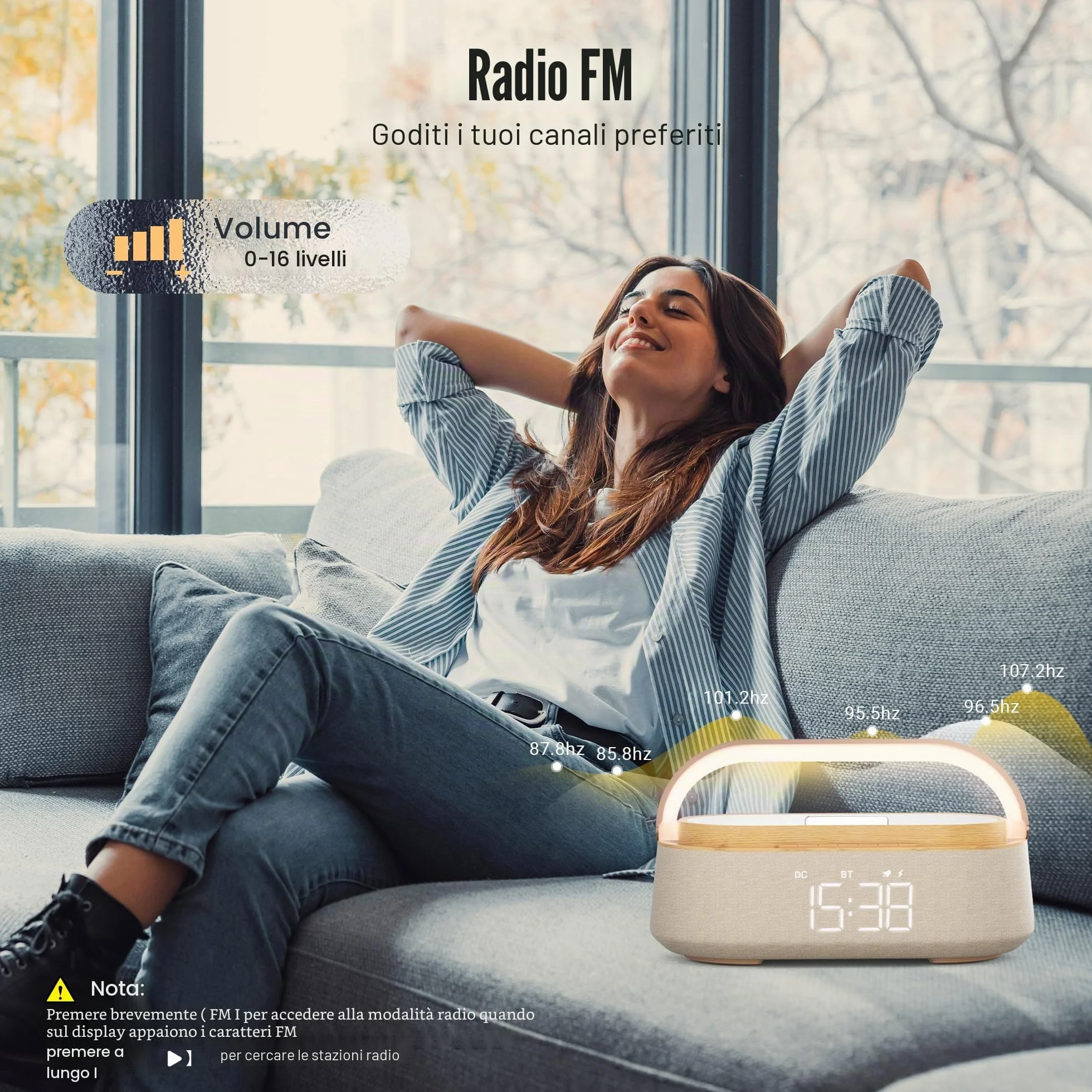 COLSUR Radiosveglia Digitale con Ricarica Wireless, Radio FM Sveglia con Allarme, Bluetooth Speaker, USB Luce Notturna, Display LED