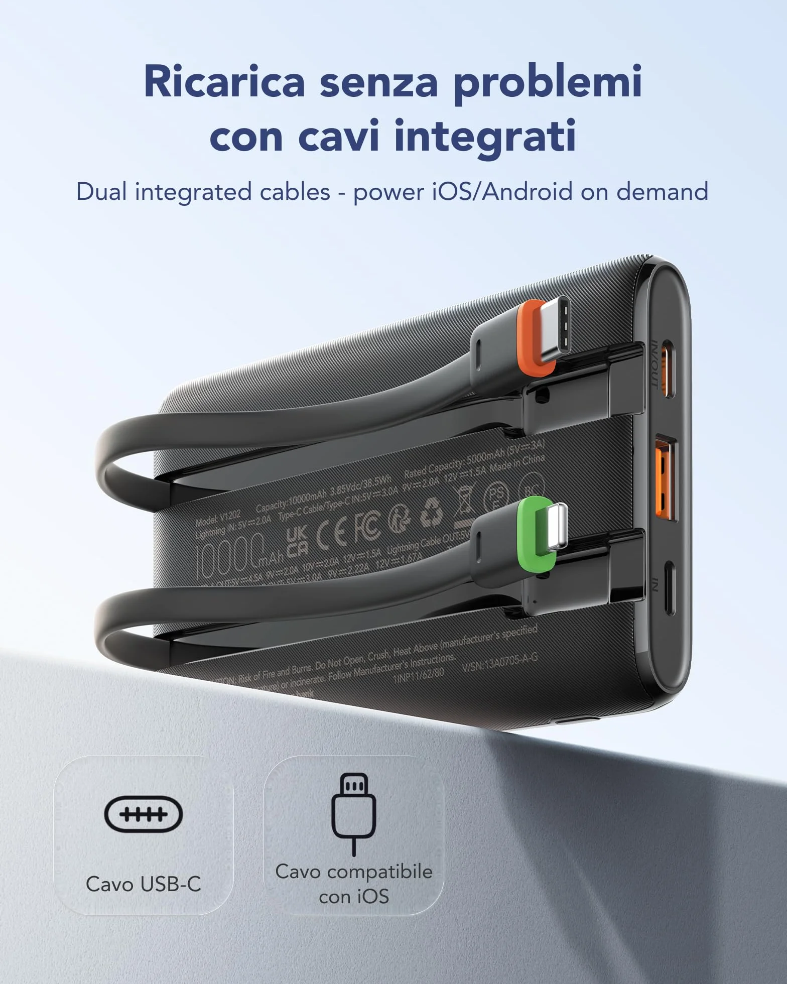 VEGER 10000mAh Power Bank 22.5W Ricarica Rapida USB C LED Display 4 Uscite 3 Ingressi Compatibile iPhone Huawei Xiaomi