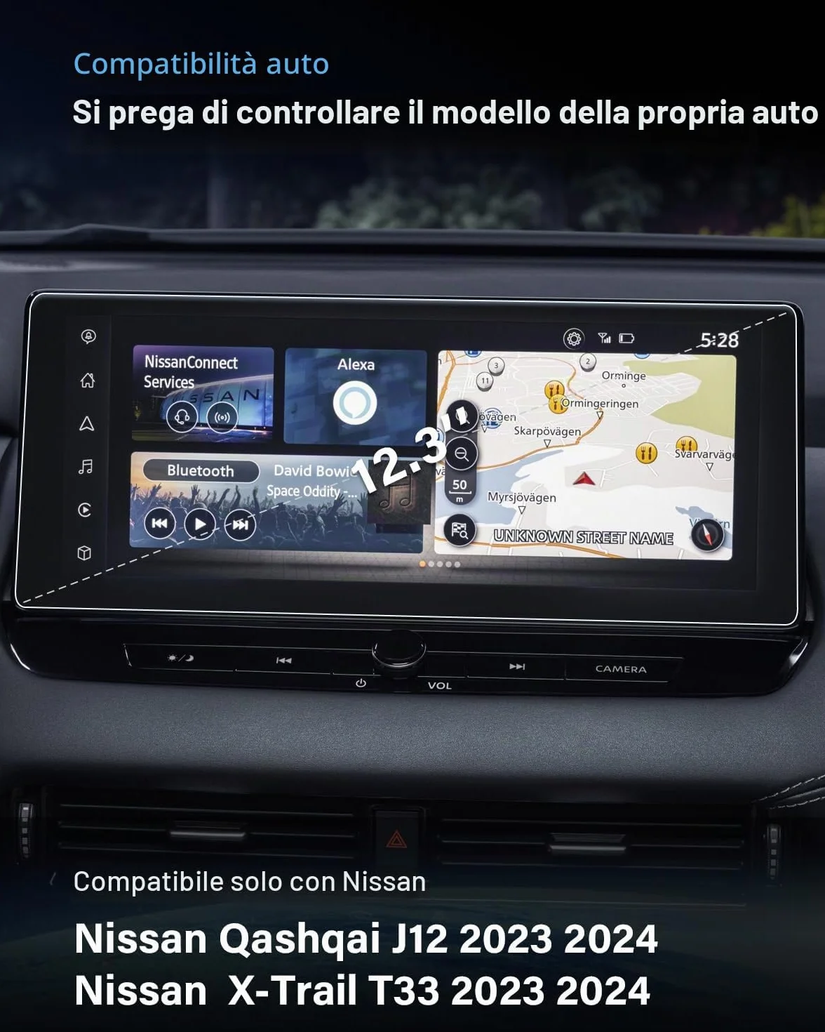 Pellicola protettiva in vetro temperato 9H per Nissan Qashqai J12 X-Trail T33 e-POWER 2023-2026