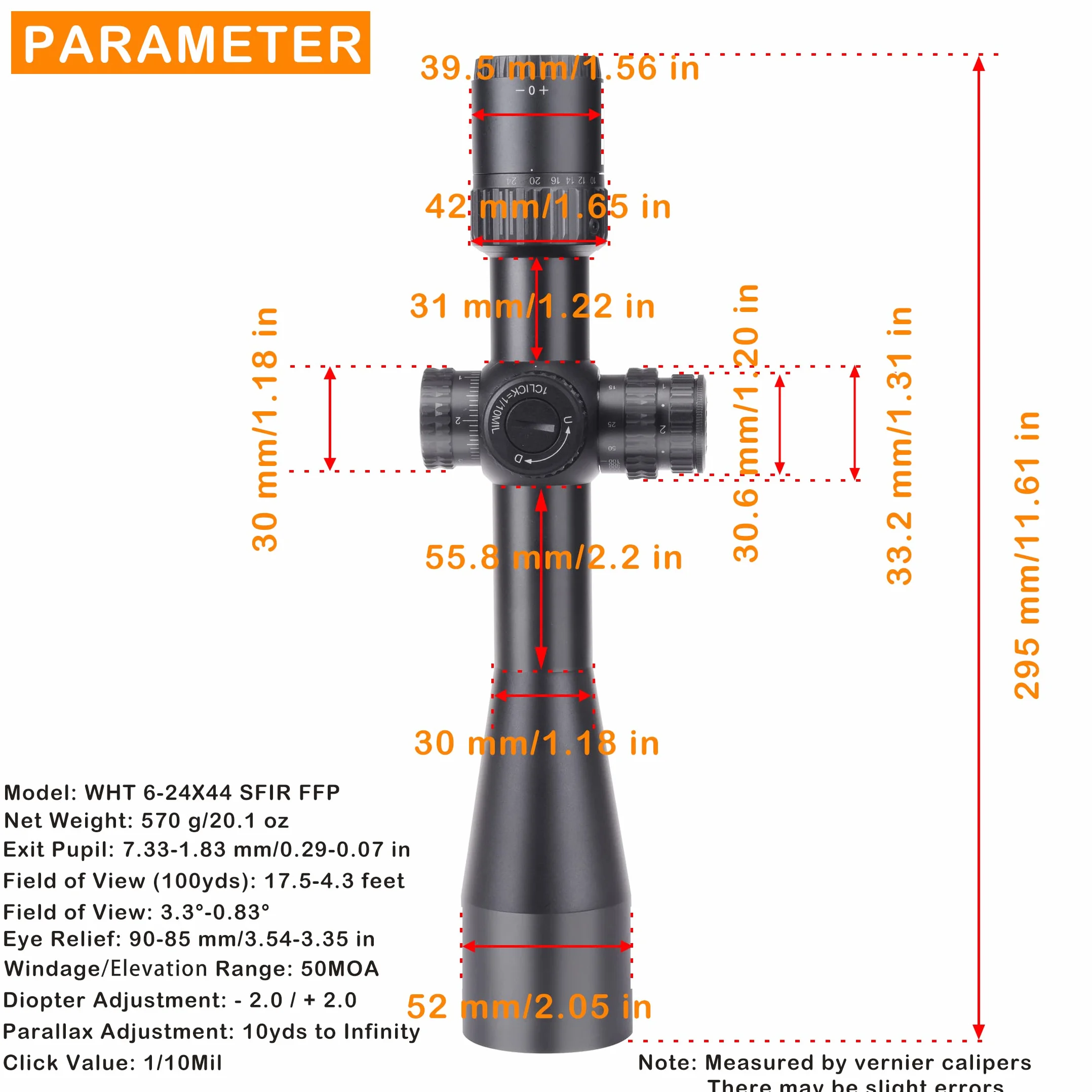 WestHunter Optics WHT SFIR FFP Cannocchiale da Competizione Compatto Reticolo Illuminato Rosso Vetro Inciso 1/10 MIL Tubo 30 mm Mirini Tattici di Precisione
