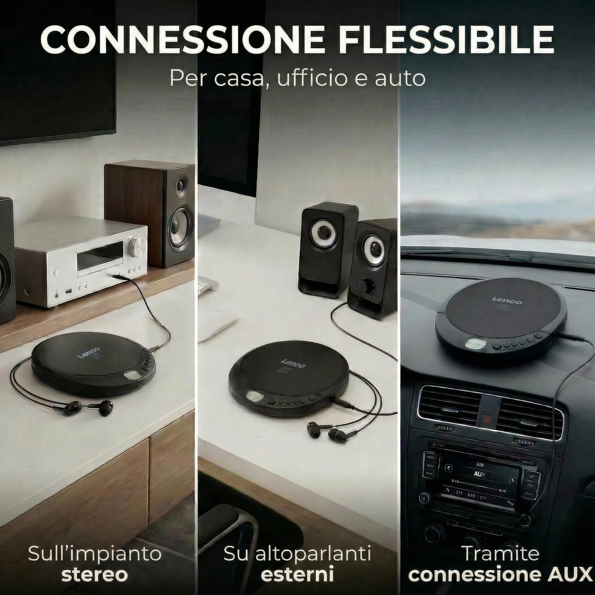 Lenco CD-010 Lettore CD portatile Walkman Nero con cuffie e cavo micro USB