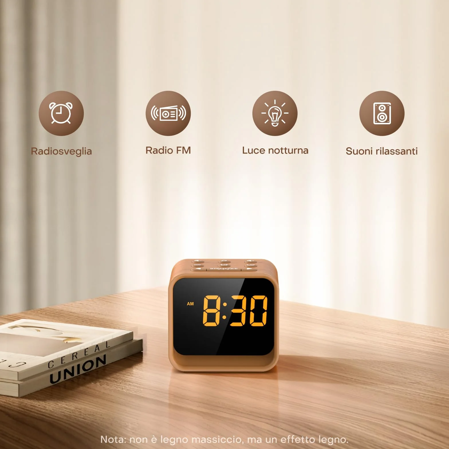 Reacher Radiosveglia Digitale FM, Macchina del Rumore Bianco, 24 Suoni Rilassanti, Display Regolabile, 7 Colori Luce Notturna, Timer, Snooze