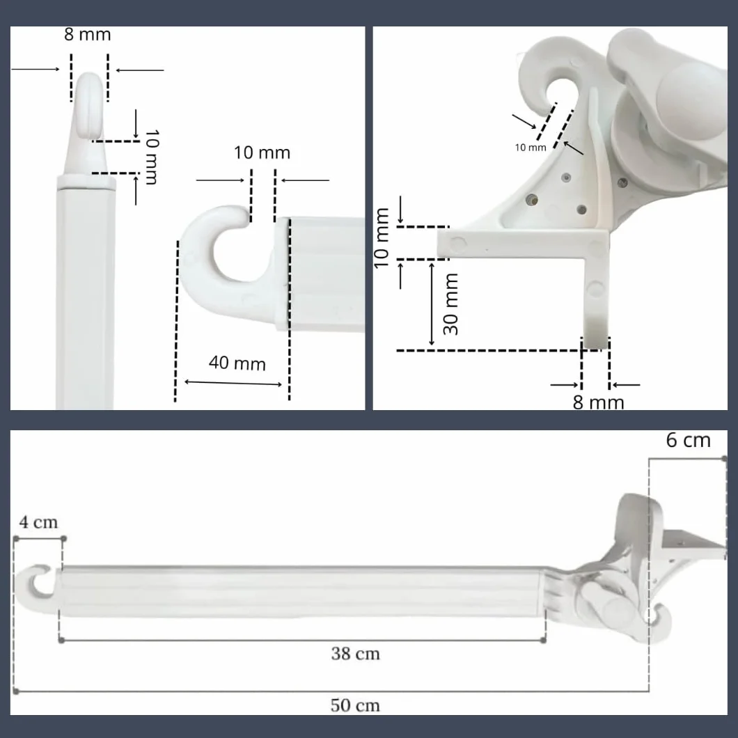 Braccetti per Tende da Sole Esterne in PVC Bianco 50 cm Regolabili 180° 1 Coppia