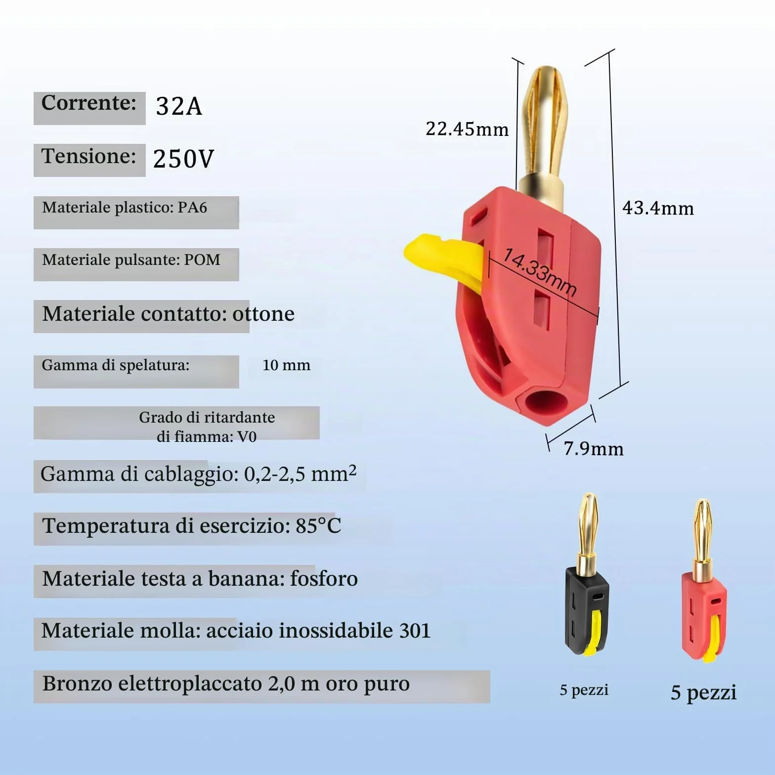 Connettore a banana 4 mm 32 A 10 pezzi spina a banana convertitore per cavi