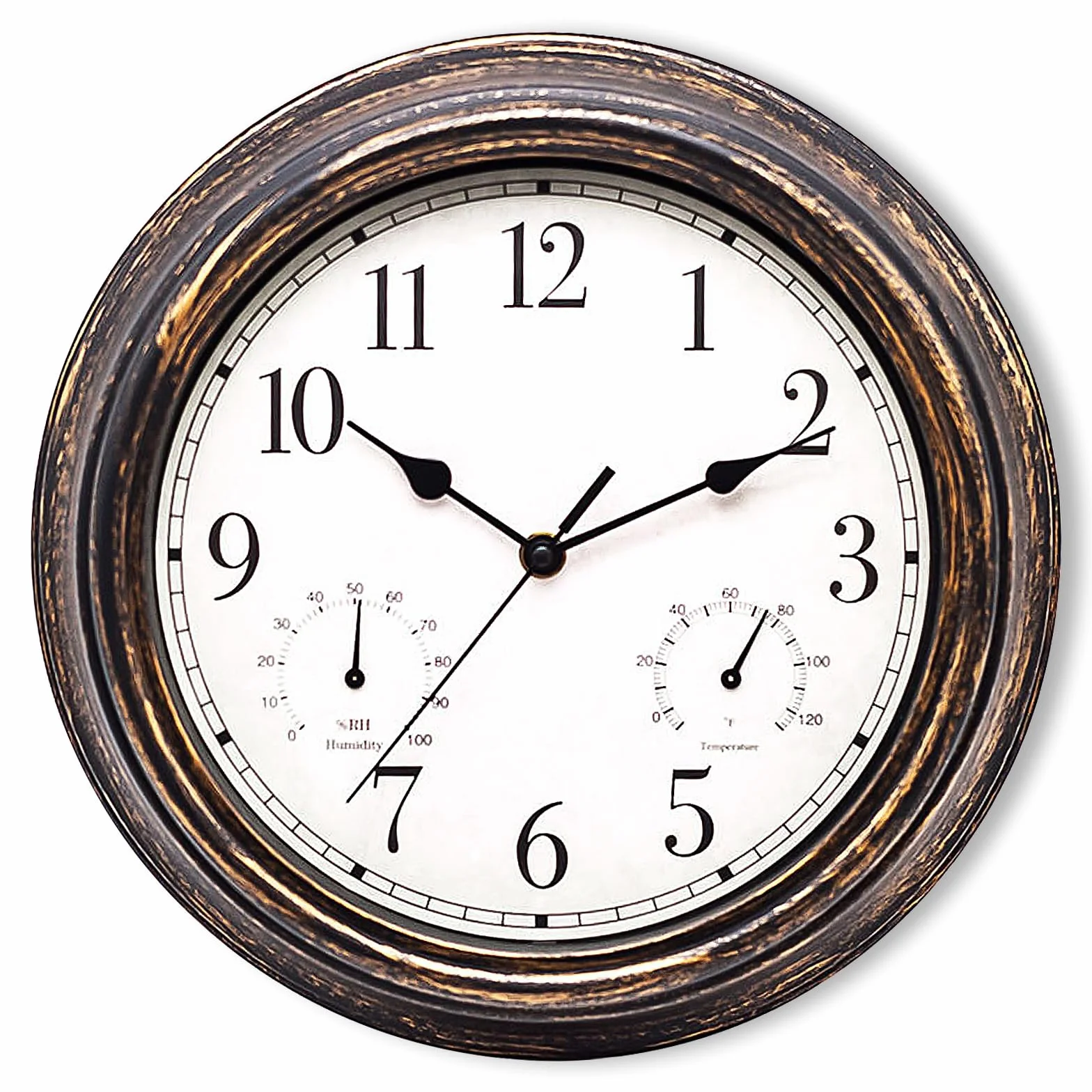 SUNOYA Orologio da giardino, resistente alle intemperie, impermeabile, 30 cm, con termometro e igrometro, per esterni, stile retrò, per bagno, giardino, cucina, veranda, senza ticchettio