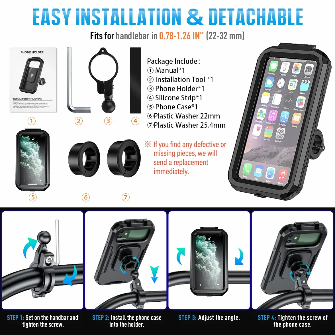 Supporto Telefono Moto Impermeabile con Rotazione 360° Anti Vibrazione per Smartphone 5.5-6.8"