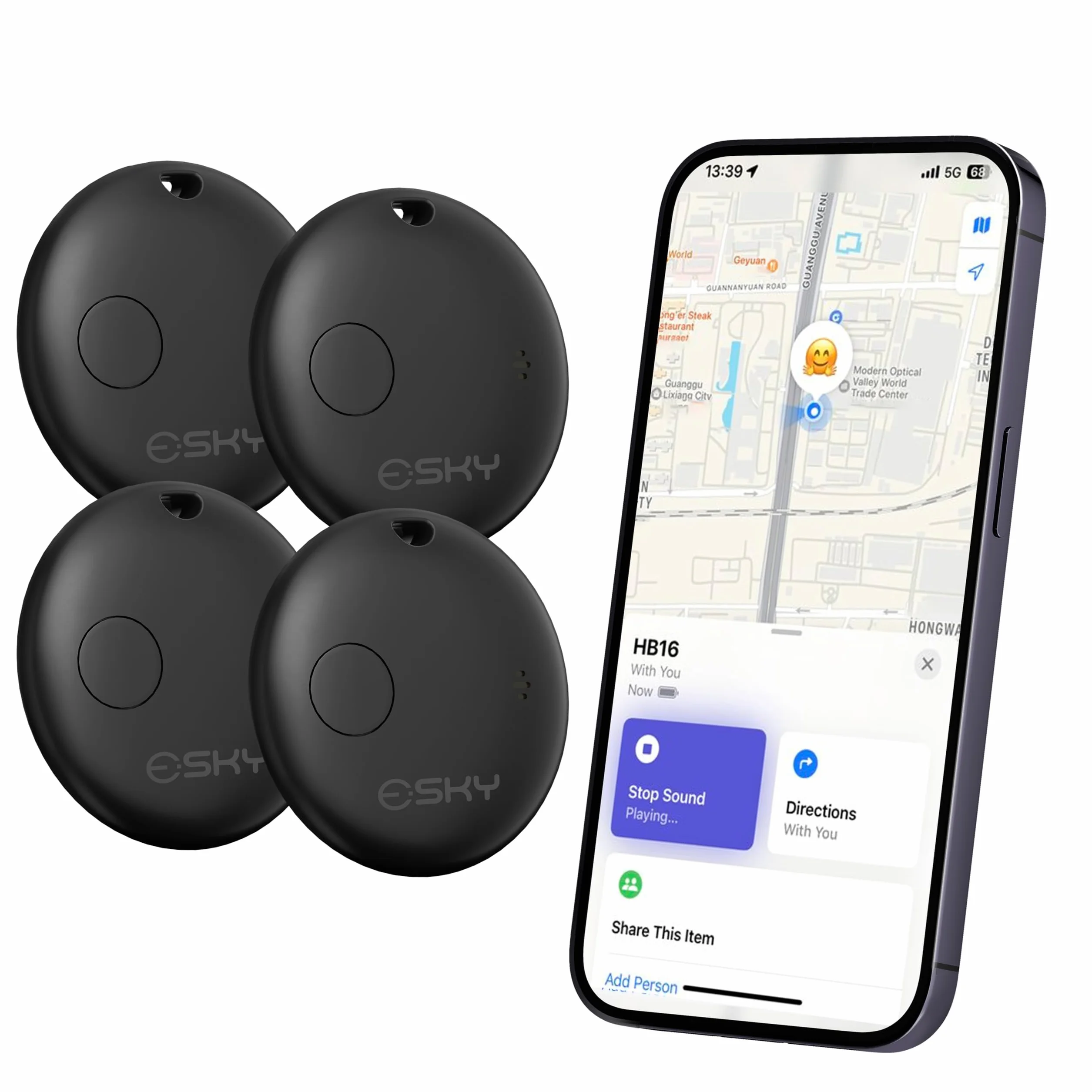 Esky Smart Tracker Tag Air Tracker Tag Compatibile con Apple Dov'è Bluetooth Localizzatore Oggetti Impermeabile IP67 Batteria Sostituibile 4 Pezzi