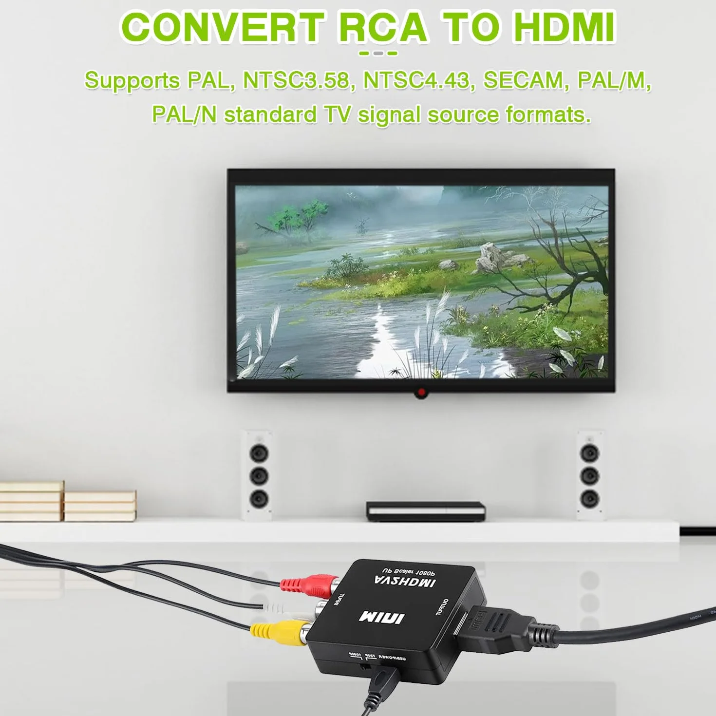 Konwerter RCA na HDMI 1080P Mini Composite CVBS Audio Video PAL/NTSC USB Czarny
