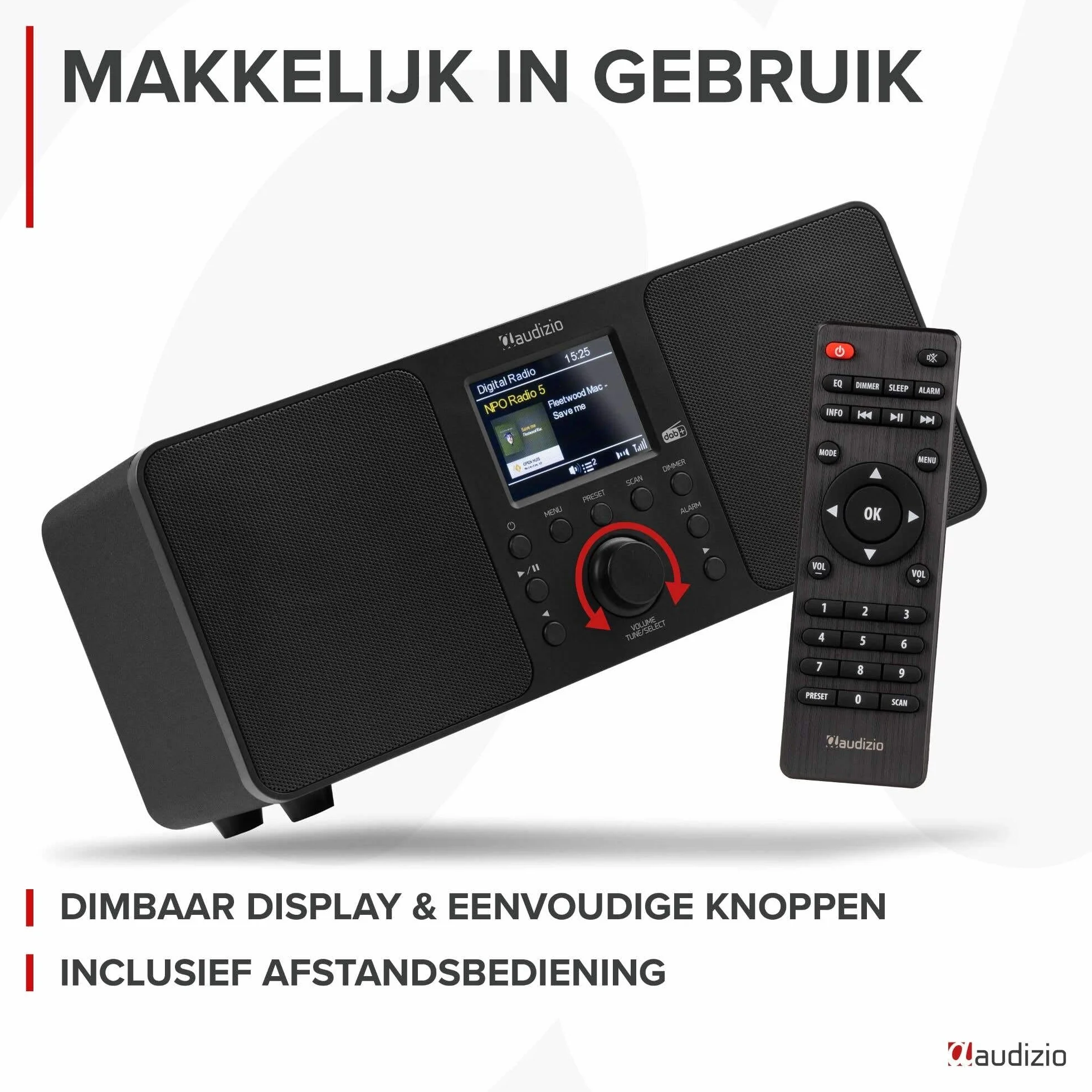 Audizio Genua Radio Digitale DAB+ Bluetooth 50W Altoparlanti Stereo FM USB Doppio Allarme Telecomando Display Colori