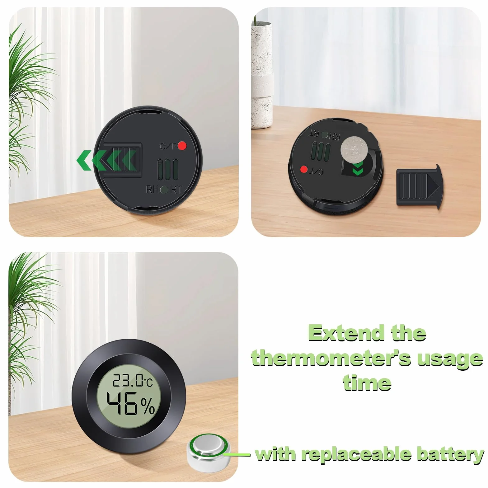 Mini Termometro Igrometro Digitale, ℃/℉ Regolabile, da Interno, Nero, 6 Pezzi, per Casa e Serra