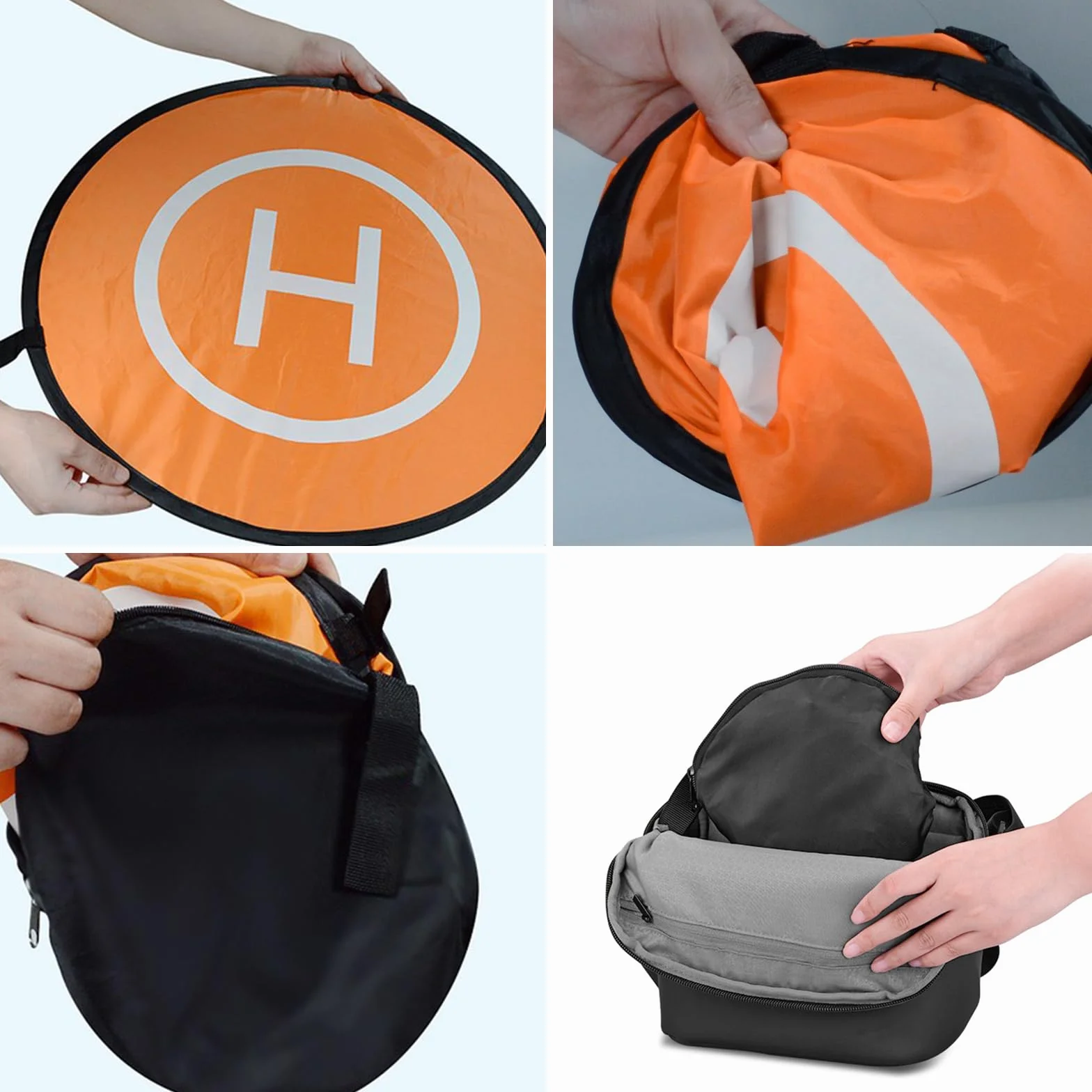 Helipad Dronepad, Drone Landing Pad, Pieghevole, Tappeto di Atterraggio, Arancione, Diametro 55cm, con Borsa