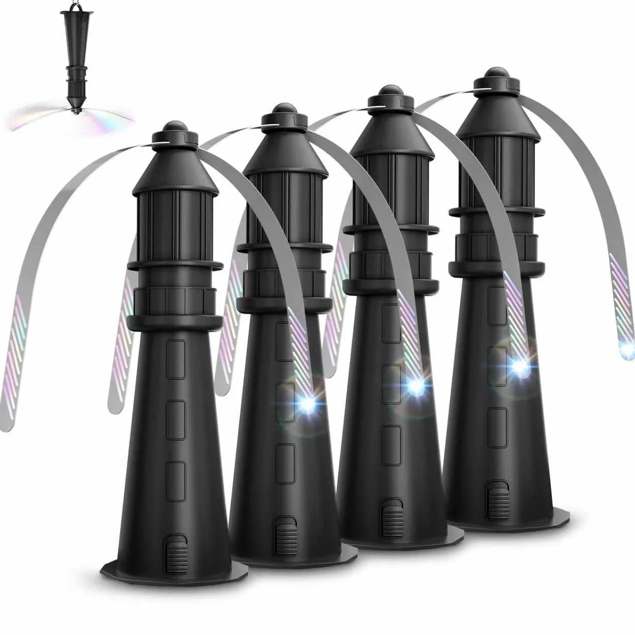 Scaccia Mosche, Ventilatore da Tavolo Anti Mosche con Ali Olografiche, Appendibile per Interni ed Esterni, Protezione Insetti Fisica per Campeggio, Giardino e Terrazza – Batterie non incluse, 4 Pezzo