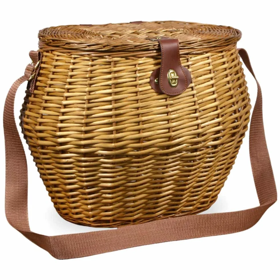 Cesto Vimini Grande con Tracolla e Coperchio 45x37 h35 cm MAX — Raccolta Funghi, Castagne e Frutti di Bosco — Cesto Zaino da Spalla