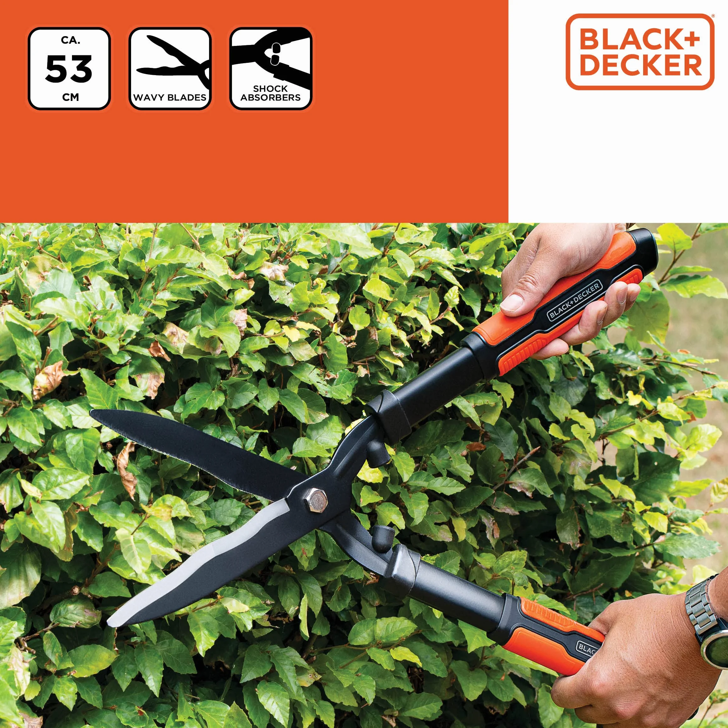 BLACK+DECKER Tagliasiepi 53 cm Lame in acciaio seghettato Nero/Arancione