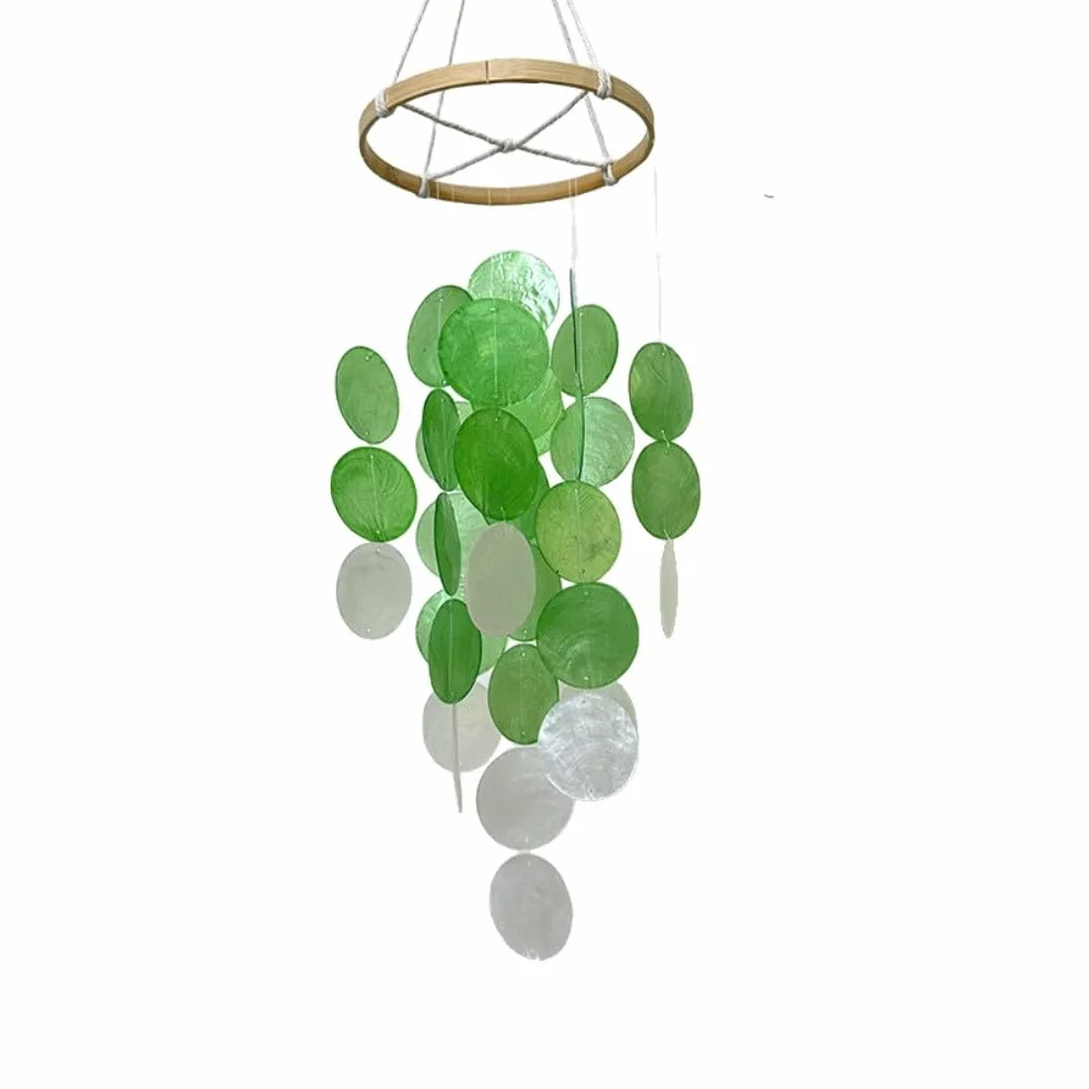 Scacciaspiriti a forma di conchiglia con dettagli bohémien fatti a mano, per giardino o interni, migliora gli spazi con paesaggi sonori pacifici (verde)