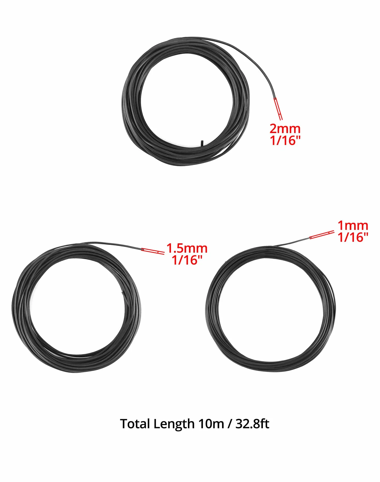 QWORK® 3 Rotoli Filo Bonsai Modellabile, Filo Alluminio Anodizzato per Bonsai Giardinaggio, 1,0mm/1,5mm/2,0mm, Ogni Rotolo 10m (Nero)