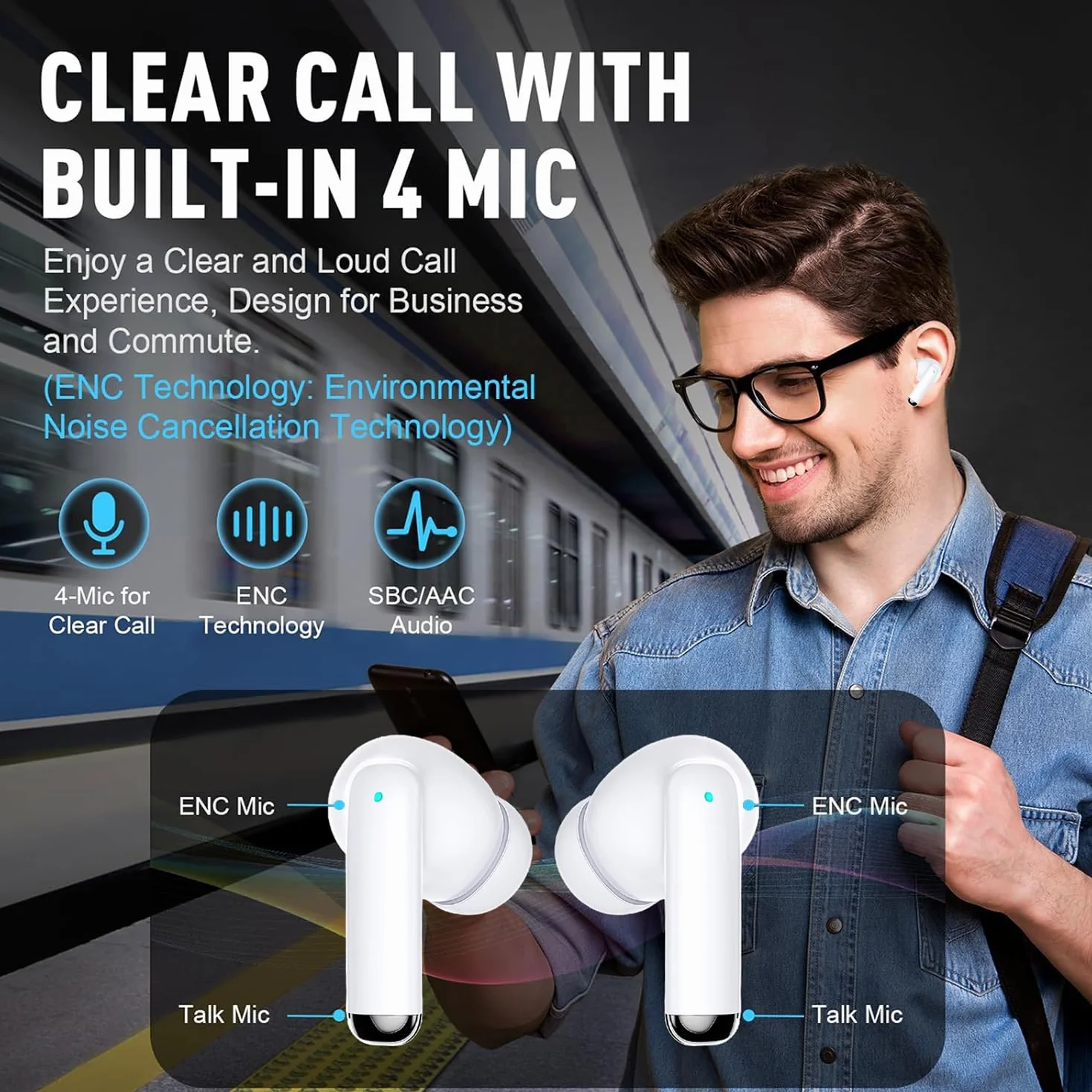 Auricolari Bluetooth 5.3 In Ear 48 Ore Stereo HiFi 4 ENC HD Cancellazione Rumore Mic IP7 Impermeabili per Galaxy iOS Android