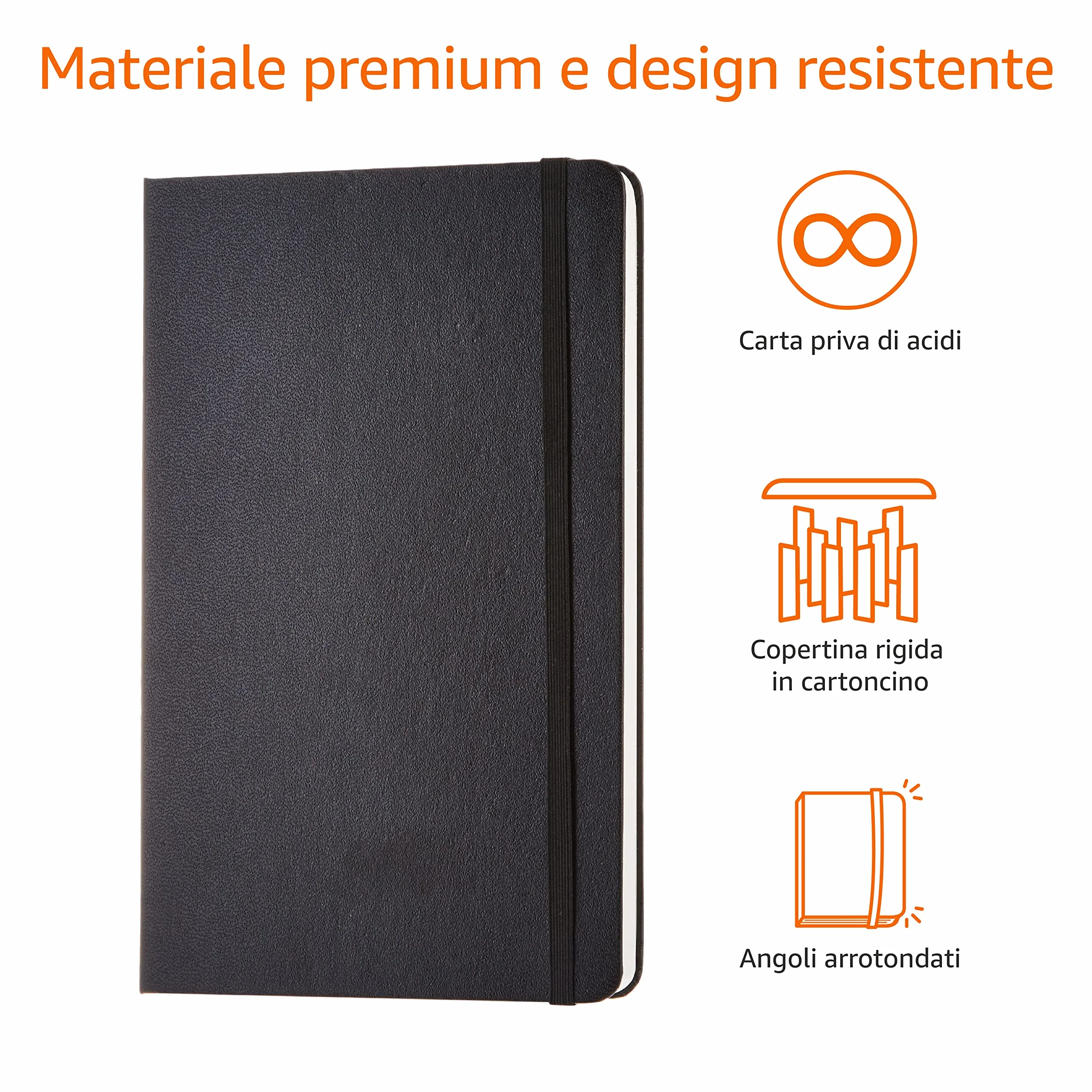 Amazon Basics Taccuino Classico A5 Senza Righe Nero