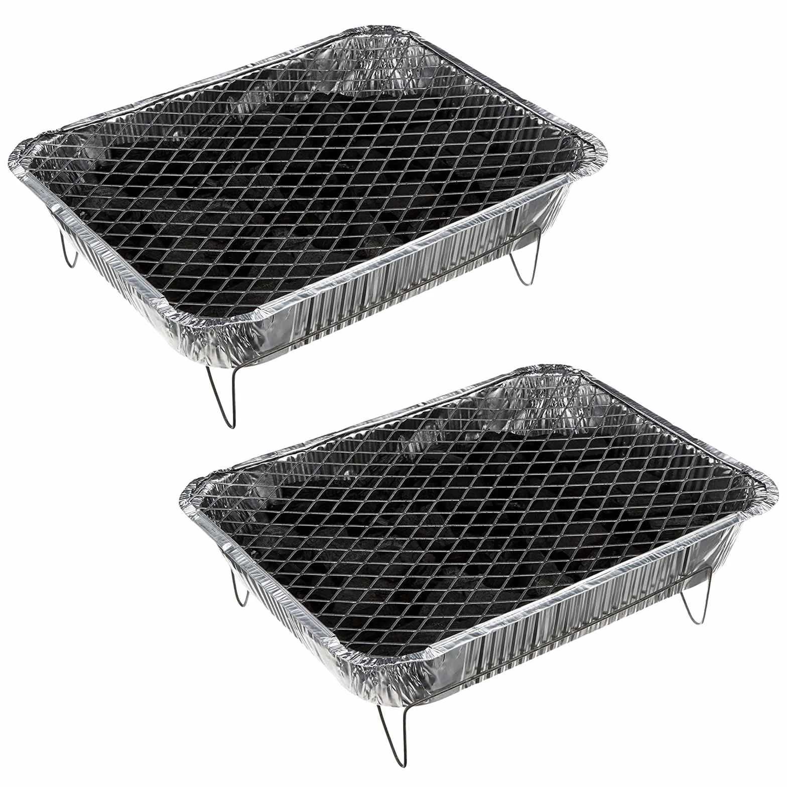2 griglie in alluminio completamente usa e getta, con carbone e accendifuoco in alluminio, picnic, barbecue, campeggio, monouso, per picnic