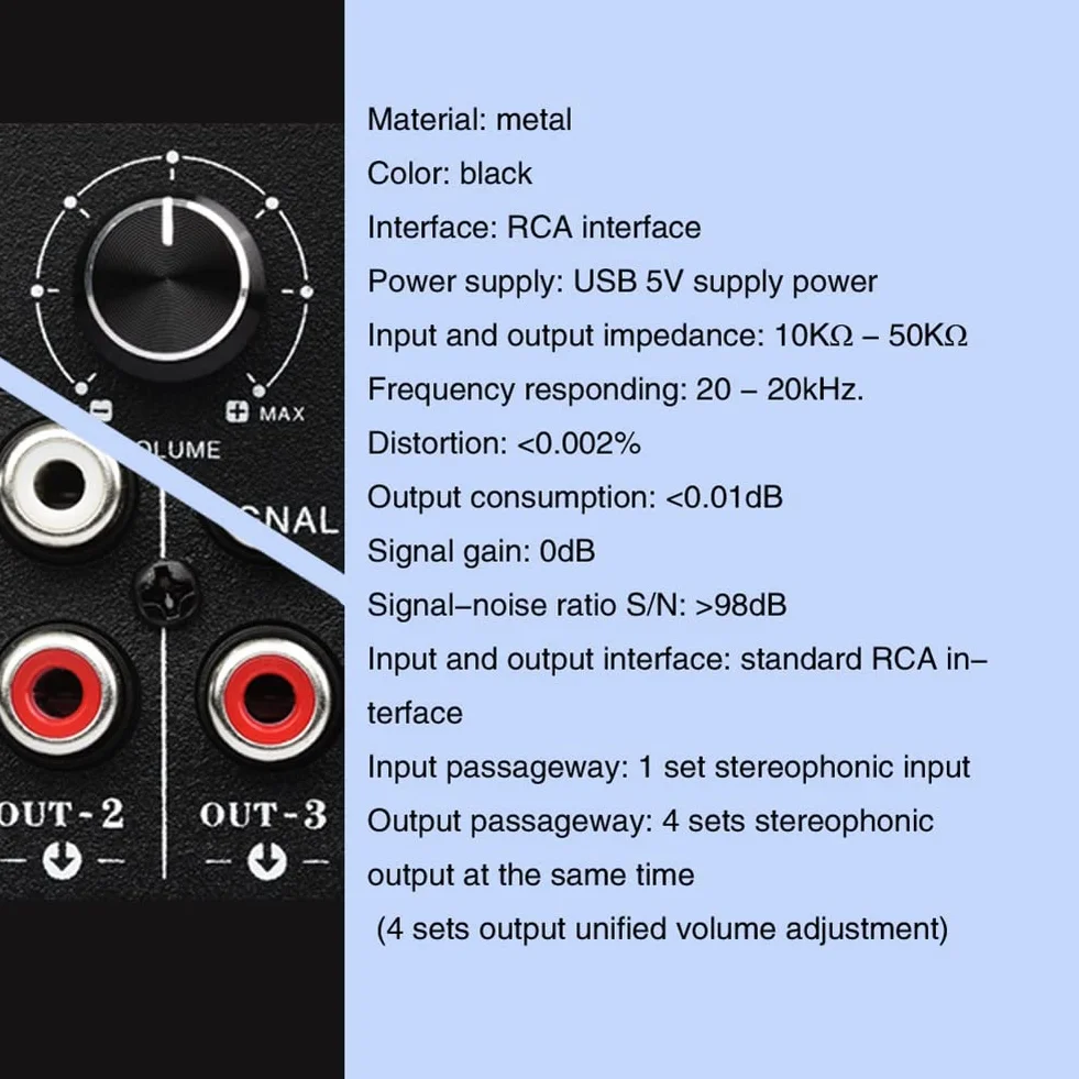 Separatore di sorgente segnale stereo 1 in 4 uscite audio RCA