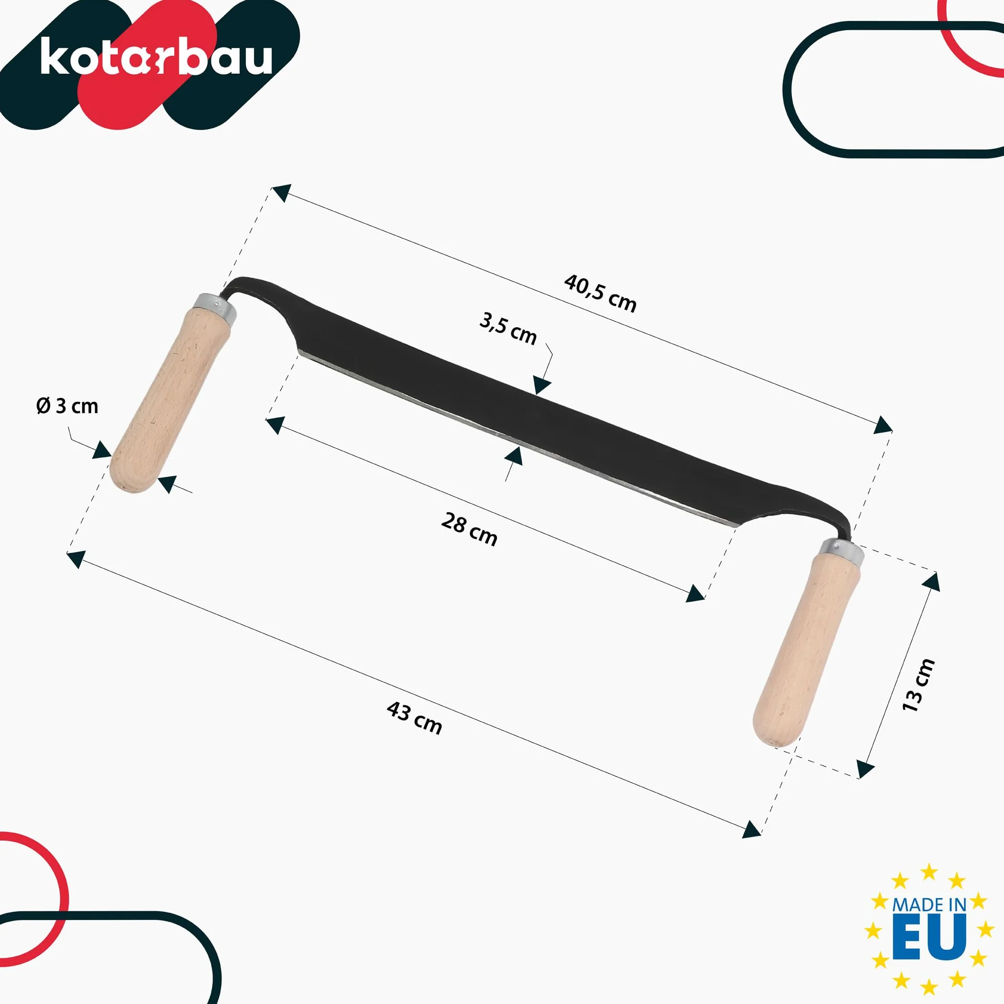 KOTARBAU® Coltello da Trafila - Coltello da Traino - Acciaio al Carbonio - 280 mm - Scortecciatrice per Lavorazione del Legno - Nero - Utensile Manuale per Scortecciare - Manici Ergonomici in Legno