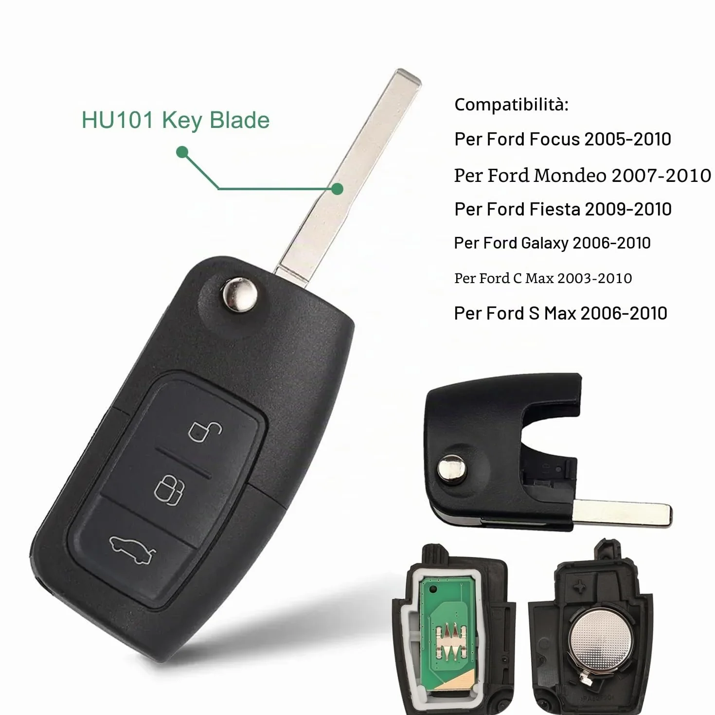 Heart Horse Guscio Chiave Telecomando 3 Tasti Pieghevole 433 MHz 4D63 per Fiesta Focus Mondeo MK4