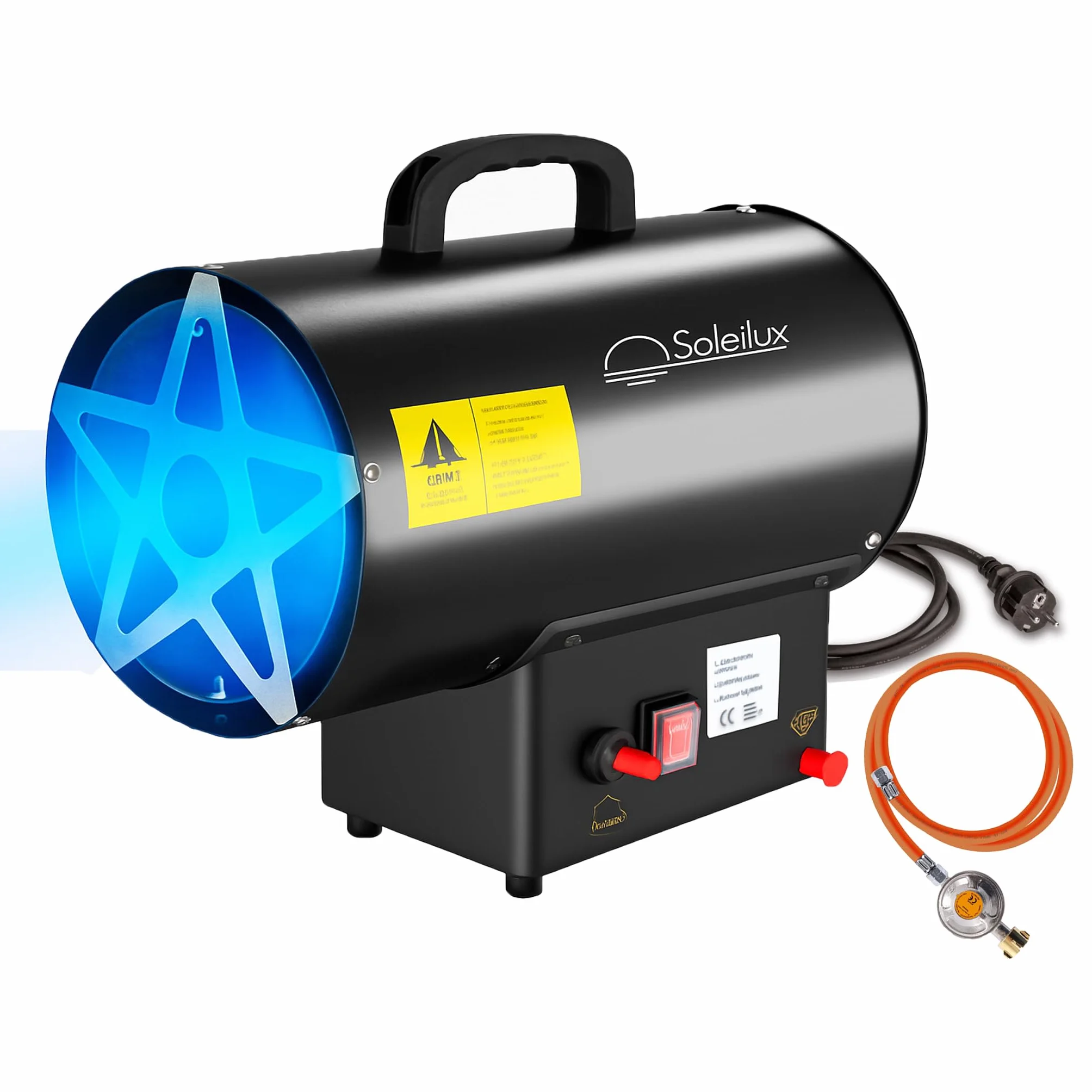 Generatore Riscaldatore Cannone Ventilato aria calda a gas GPL 15 kW, con avviamento piezoelettrico con regolatore e tubo 1,5 m
