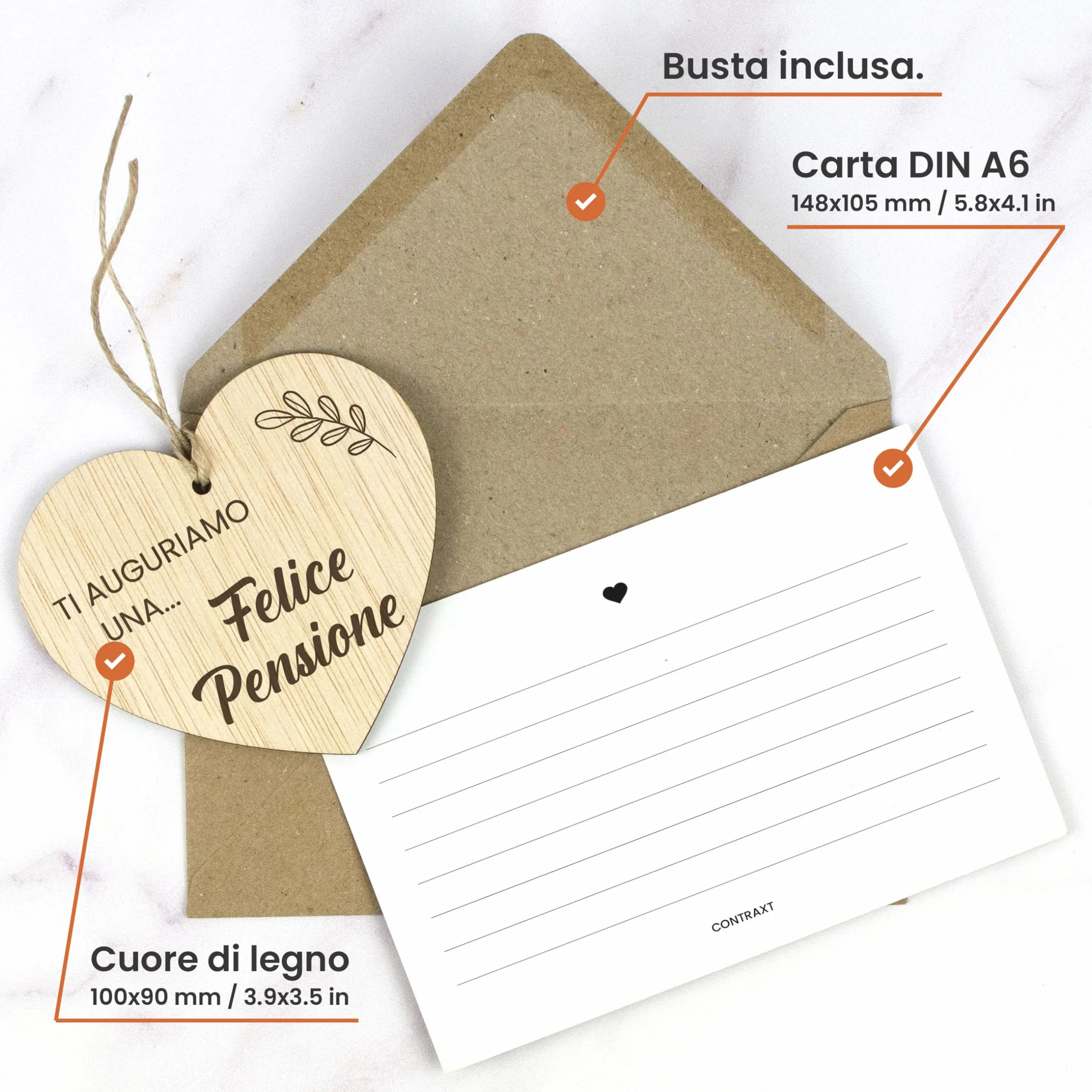 CONTRAXT Regalo Originale per Pensione, Biglietto di Buona Pensione in Legno con Ciondolo
